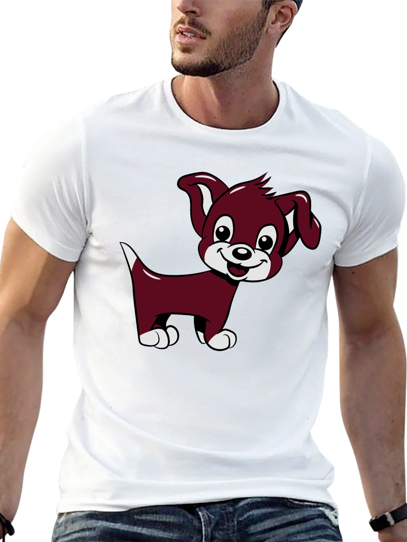 Cute Puppy Cartoon Black T-Shirt