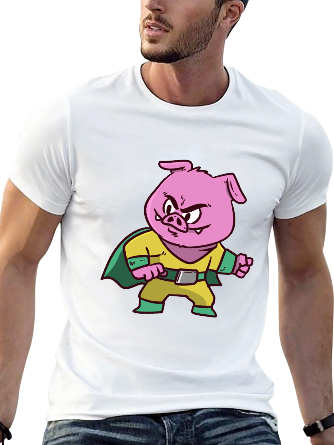 Pig Superhero Graphic Tee - Black Cotton Blend