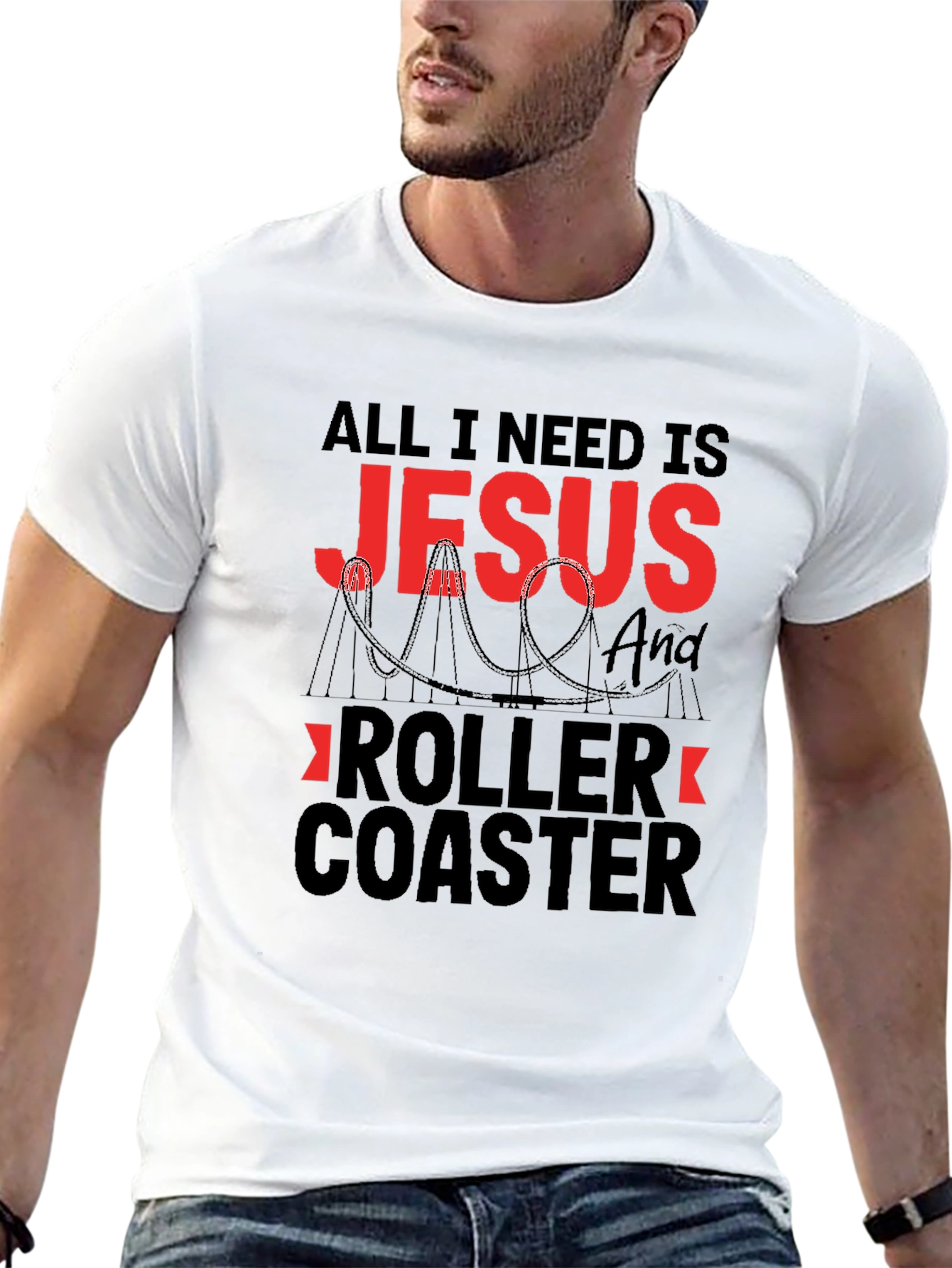 Jesus & Roller Coaster Black Graphic T-Shirt