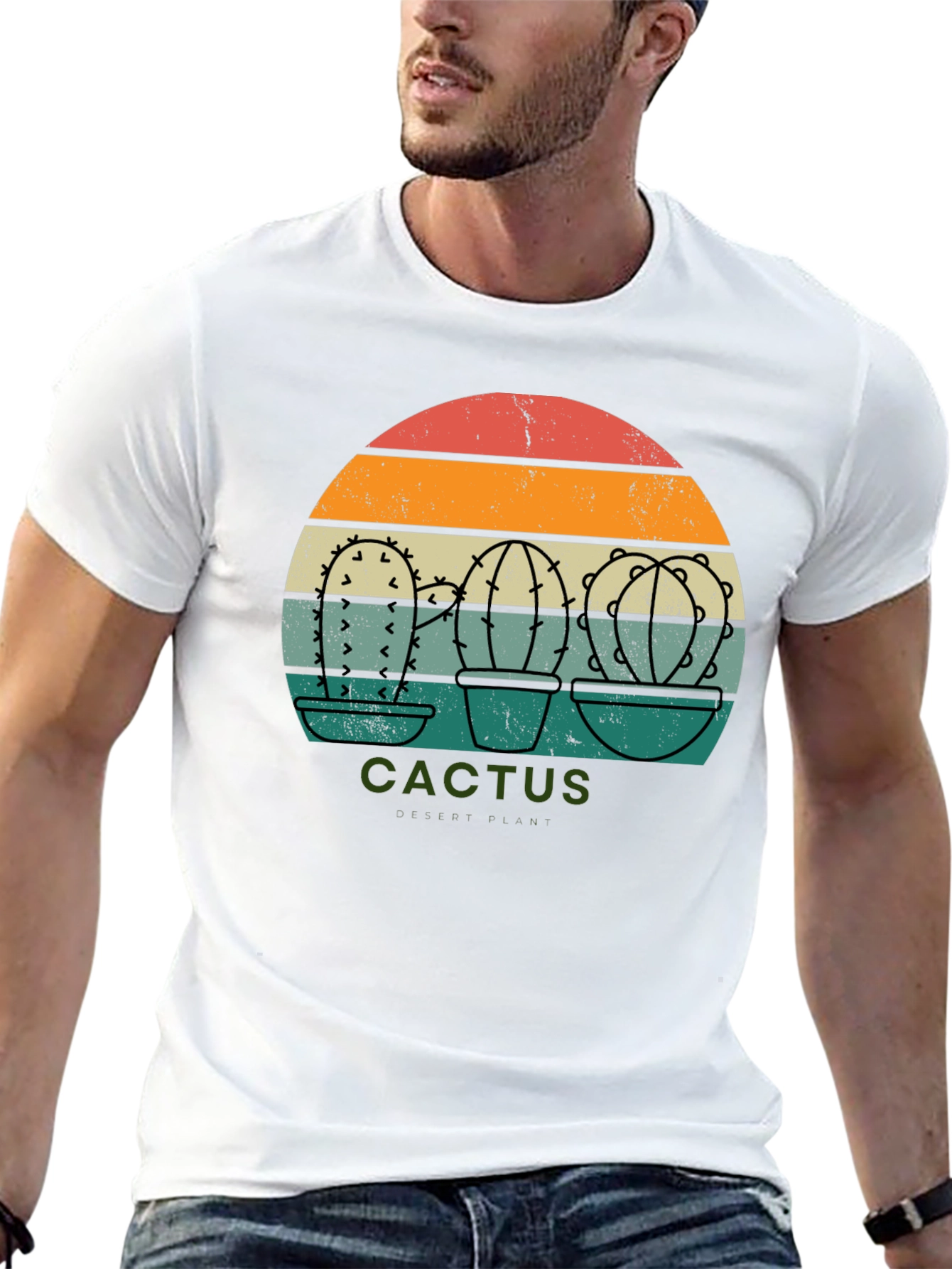 Retro Cactus Sunset Graphic Tee - Black