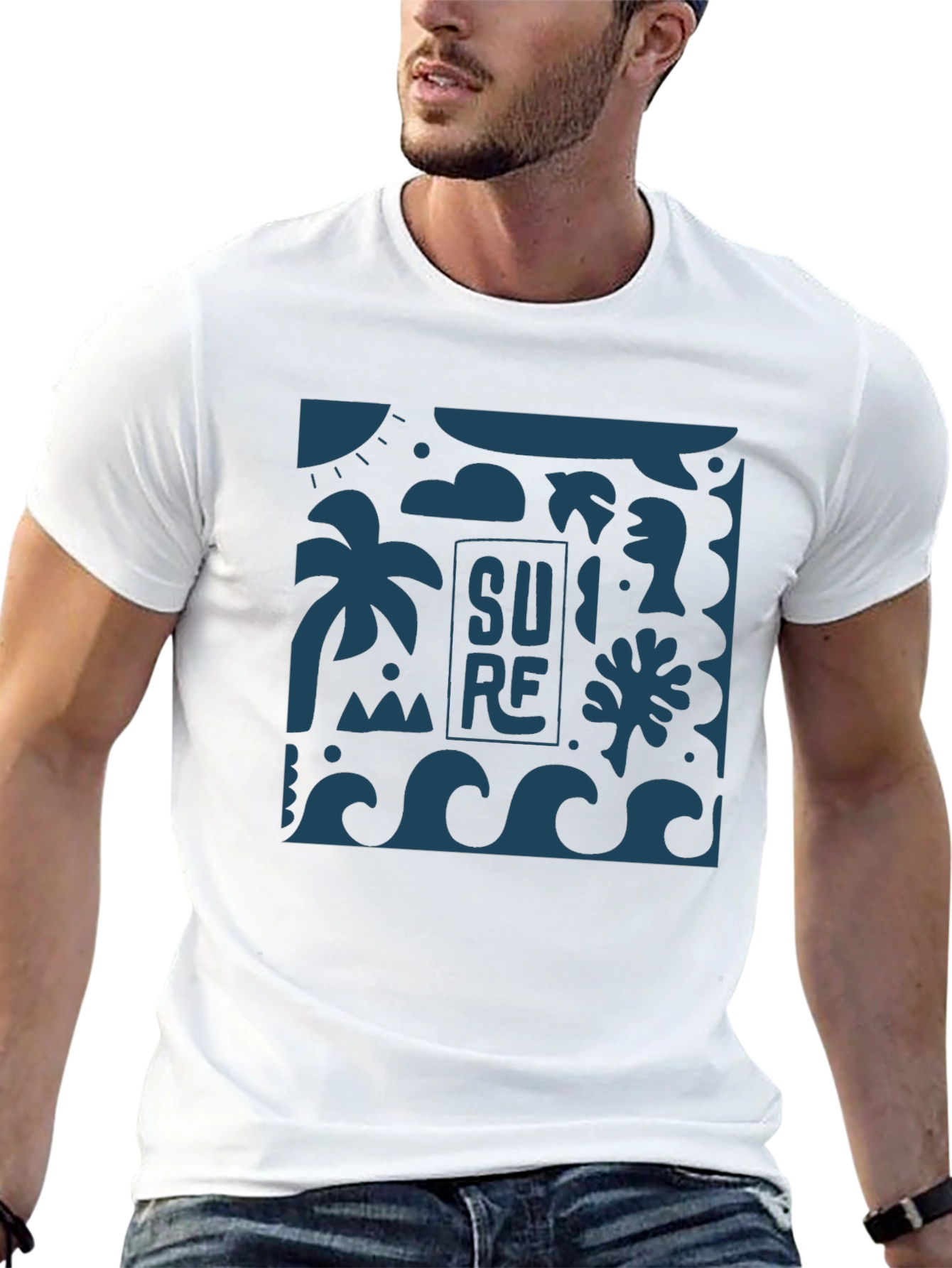 Black T-Shirt with Surf Design