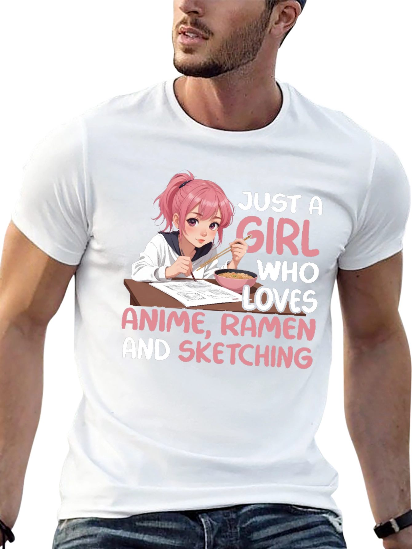 Anime Girl Ramen Sketching T-Shirt