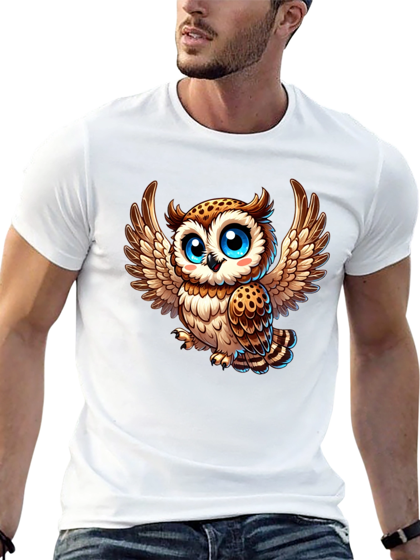 Cute Cartoon Owl Graphic Tee - Black Casual Shirt