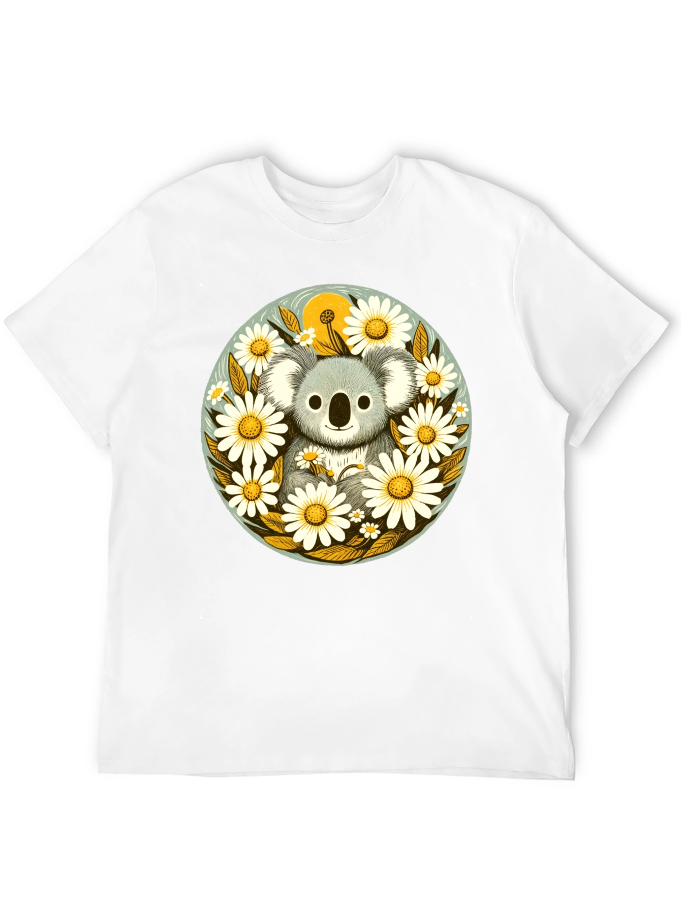 Koala & Daisy Graphic Tee - Black Cotton T-Shirt