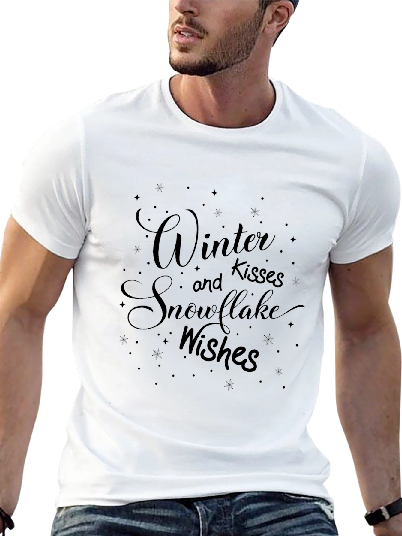 Winter Kisses and Snowflake Wishes Black T-Shirt