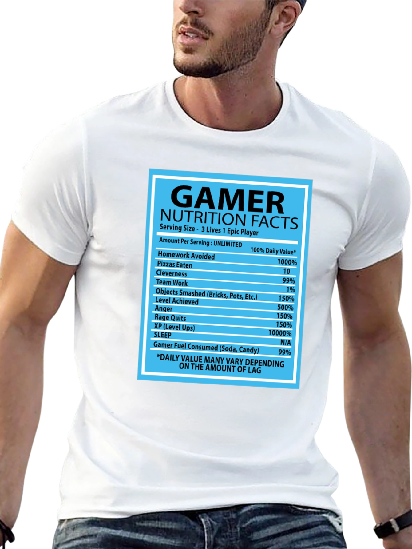 Gamer Nutrition Facts Black Graphic T-Shirt