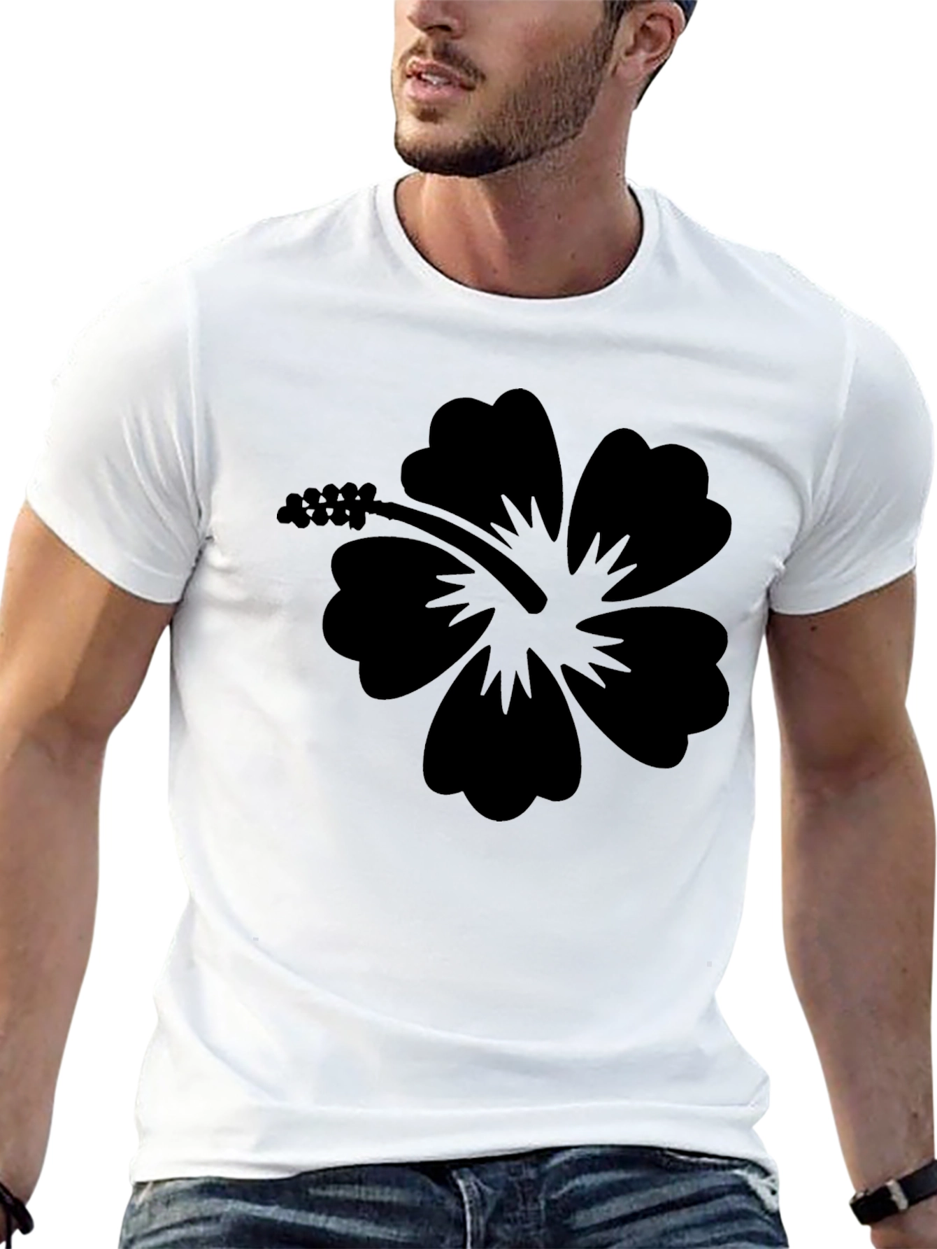 Black Hibiscus Flower Graphic T-Shirt - Casual Style