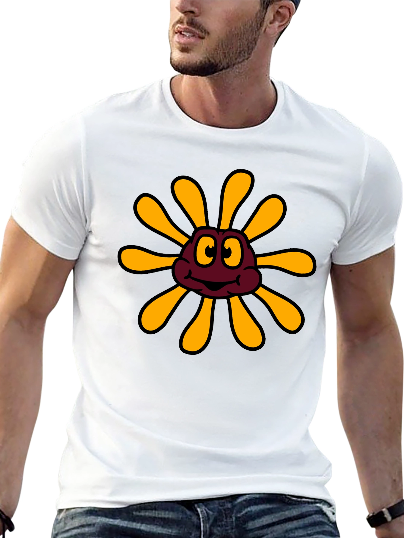Cartoon Flower Graphic Black T-Shirt