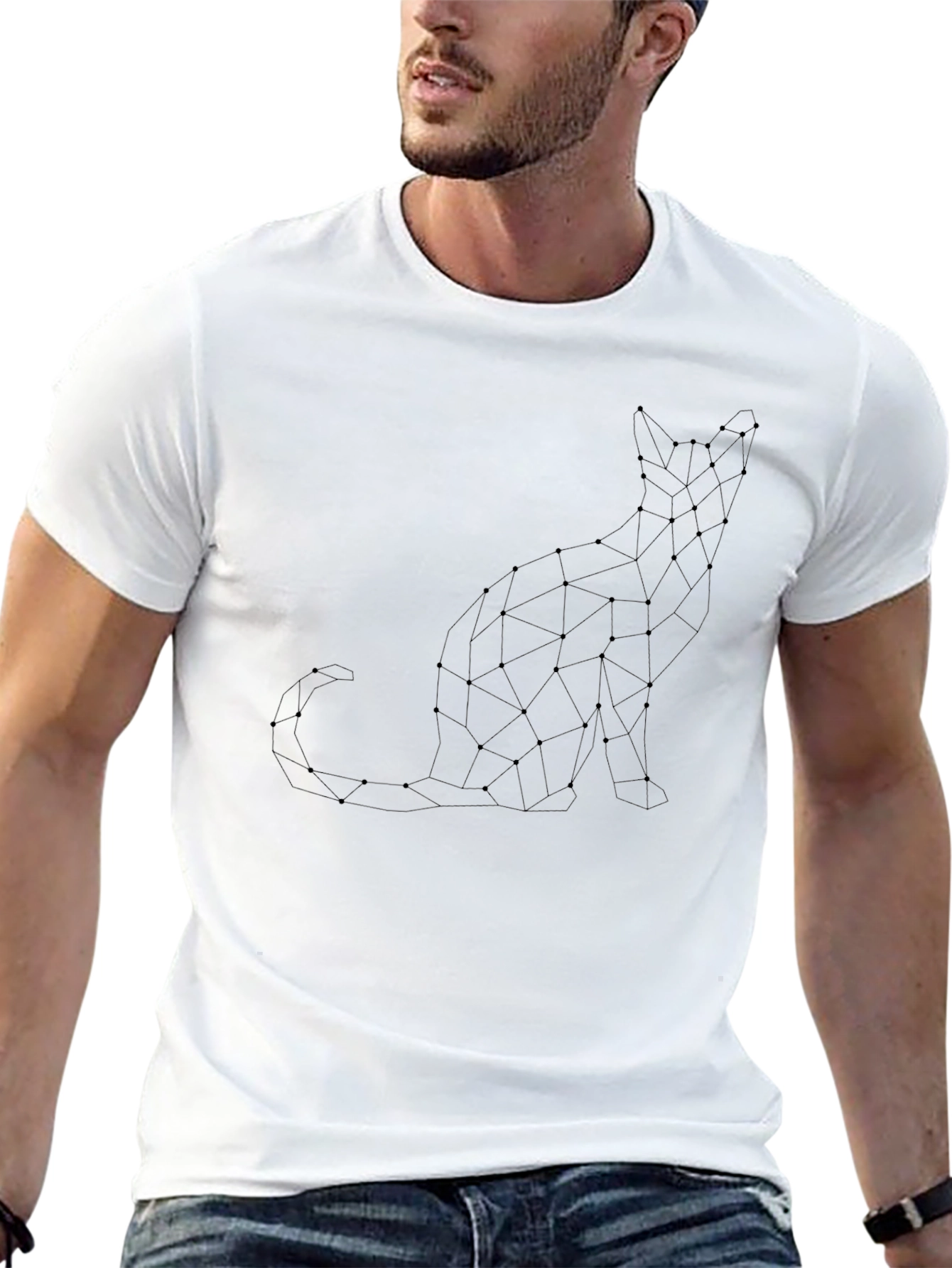 Geometric Cat T-Shirt - Modern Minimalist Design