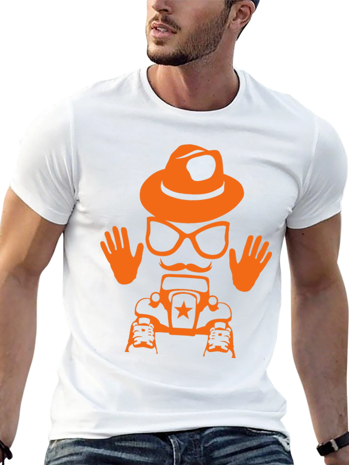 Humorous Car & Character T-Shirt
