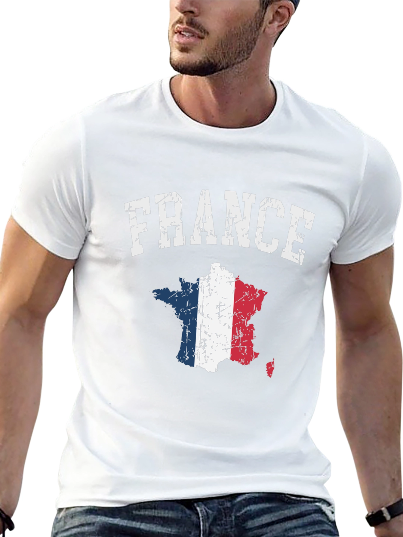 France Flag Map T-Shirt - Distressed Design