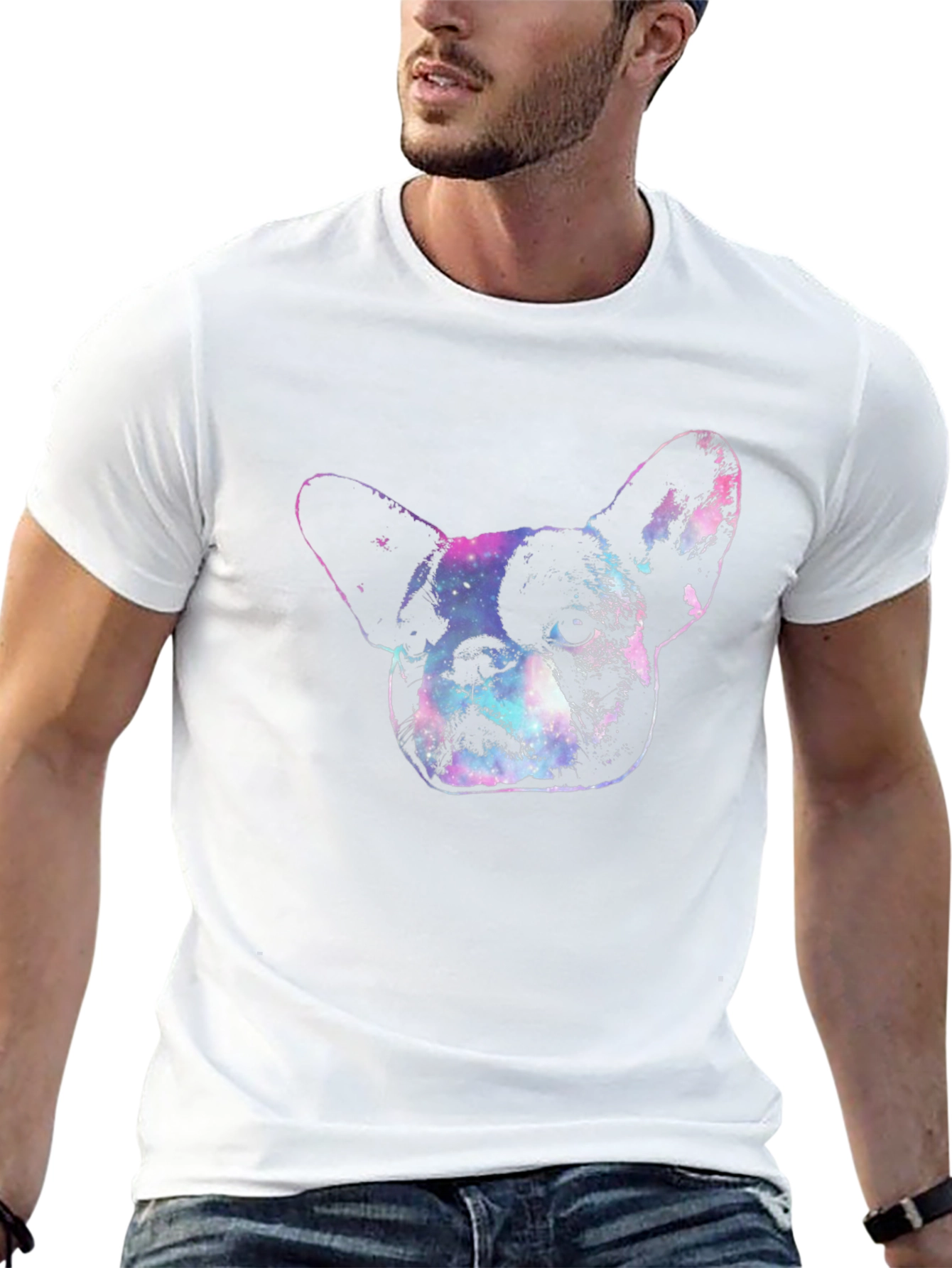 Galaxy French Bulldog Graphic Tee - Black Cotton Blend
