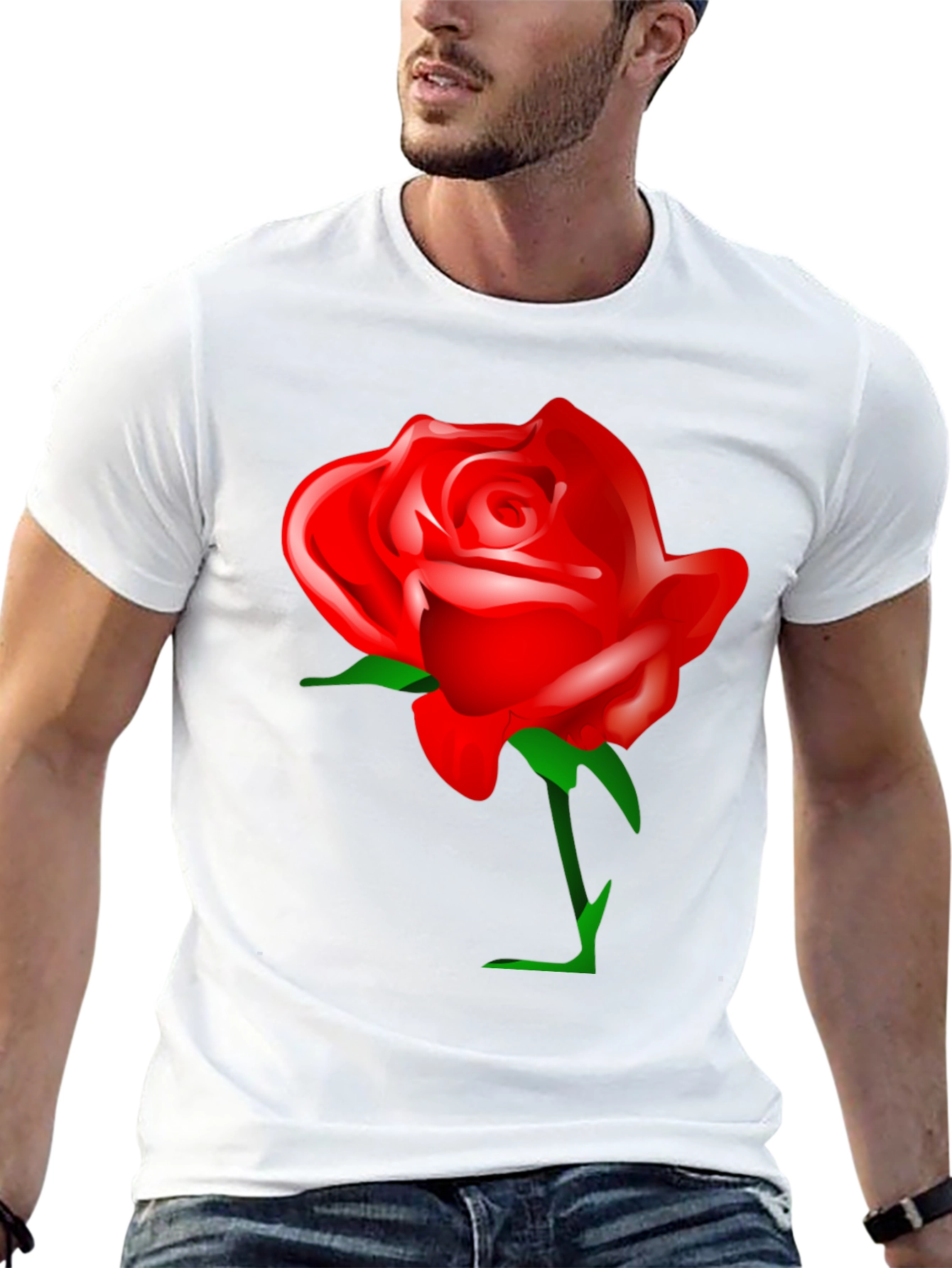 Bold Red Rose Graphic T-Shirt - Black Cotton Blend