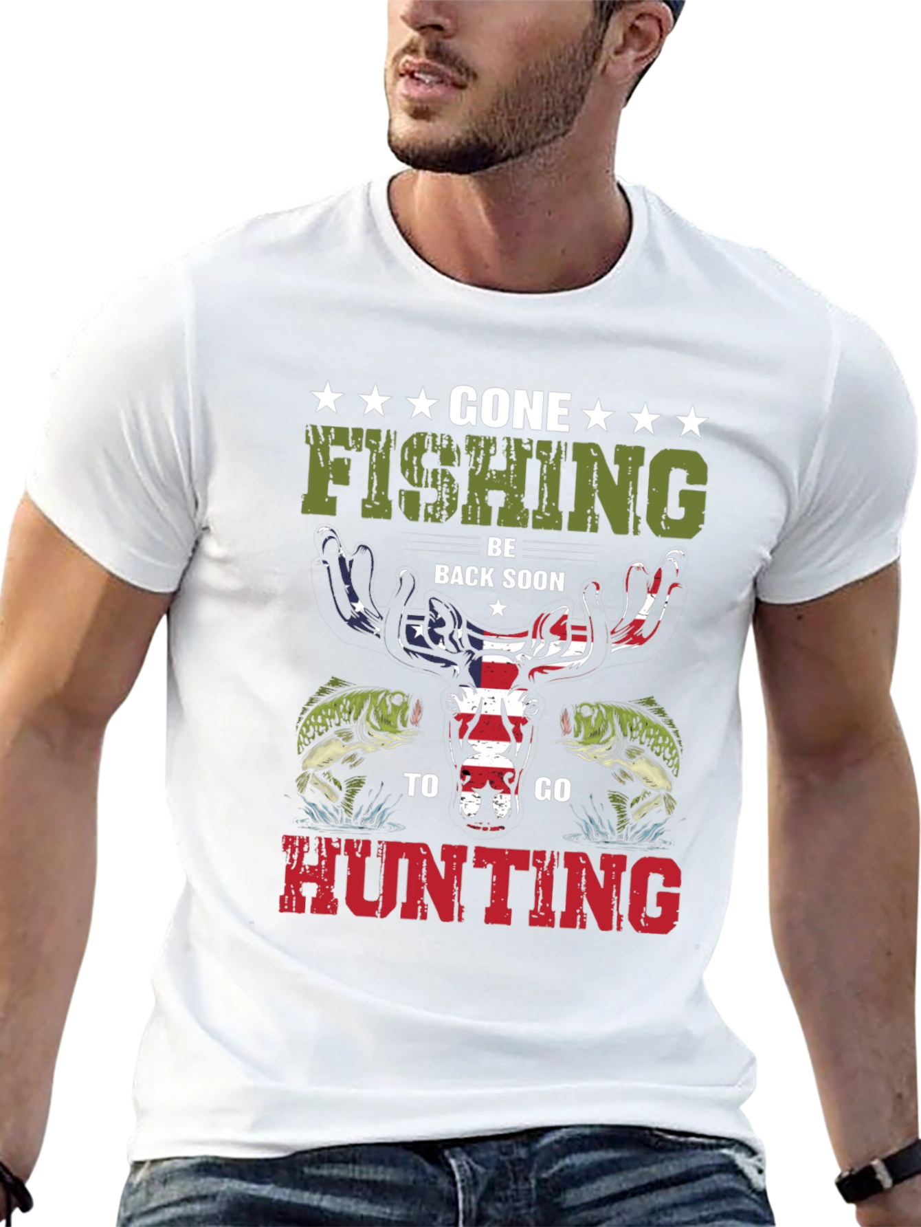 Gone Fishing Hunting Graphic T-Shirt