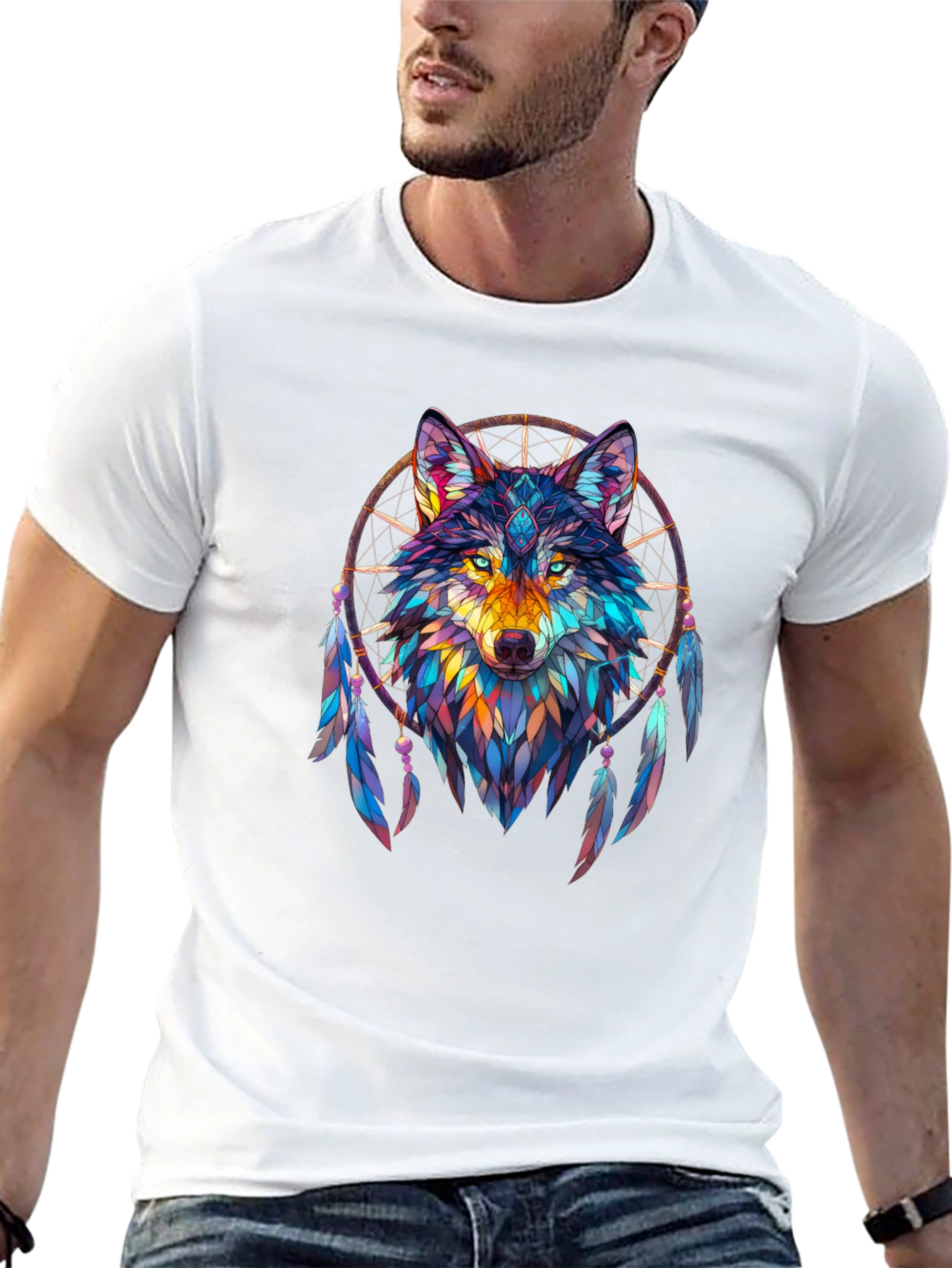 Wolf Dreamcatcher Graphic Black T-Shirt