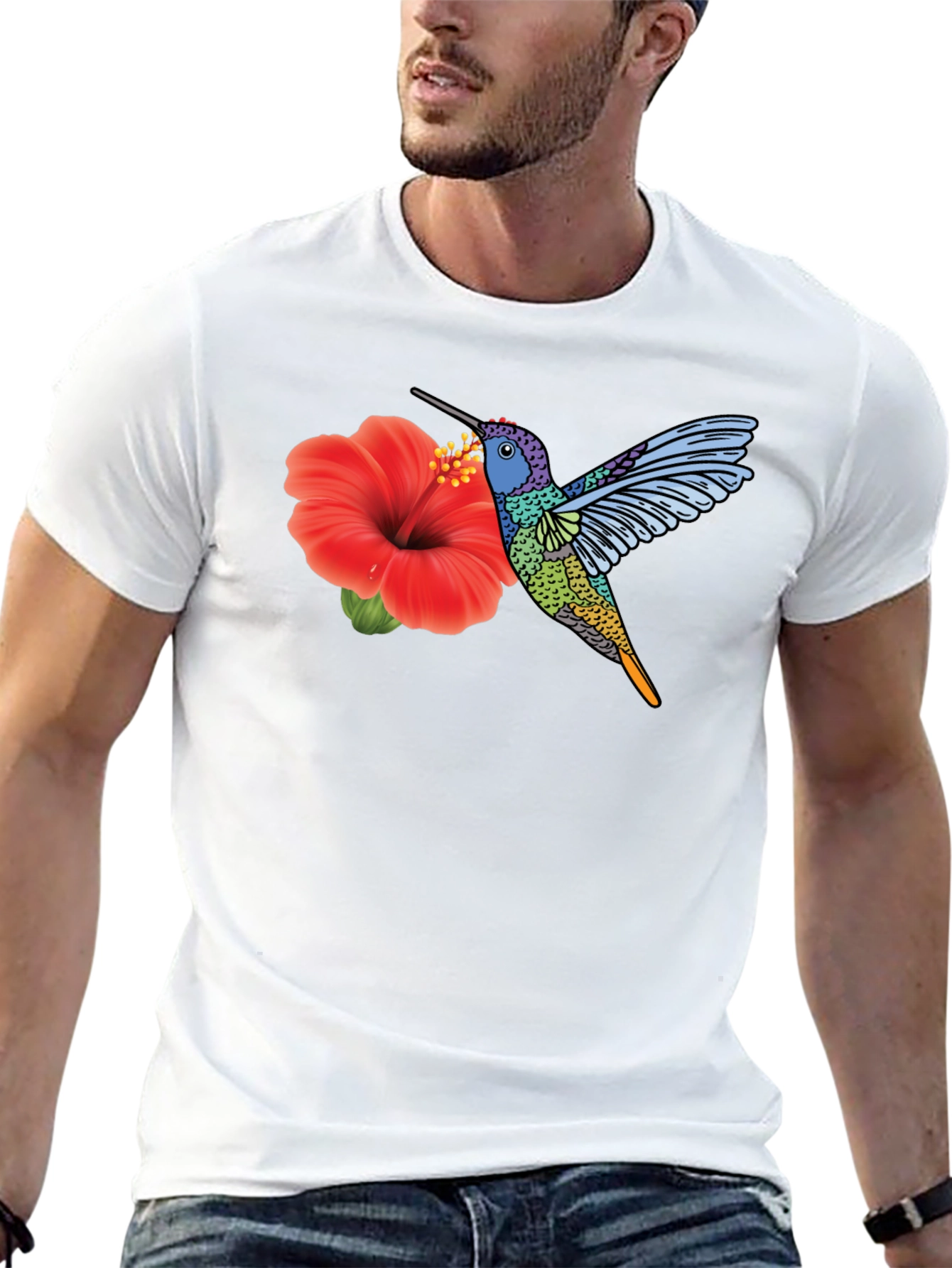 Hummingbird & Hibiscus Graphic T-Shirt