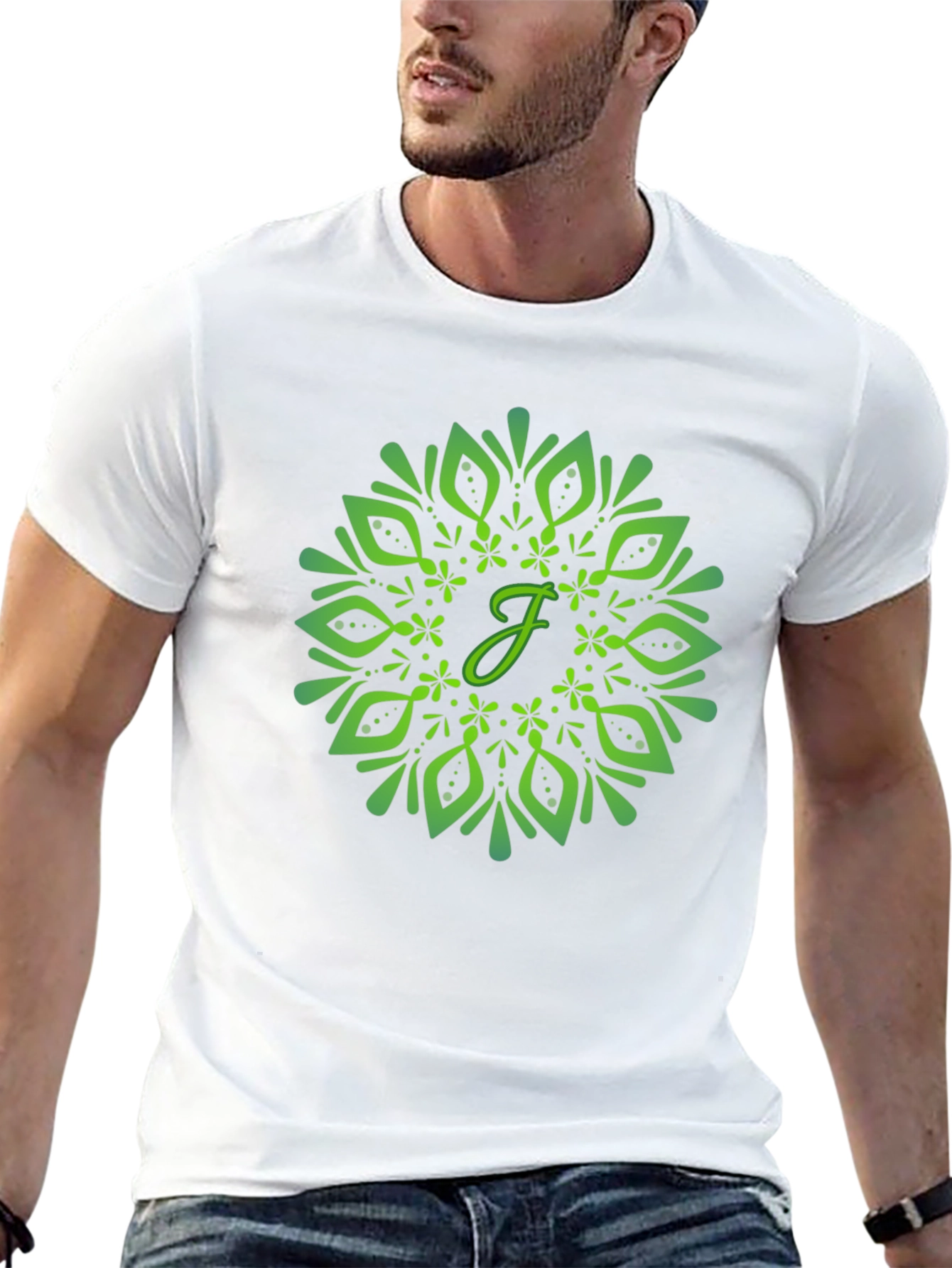 Green Mandala Initial T-Shirt