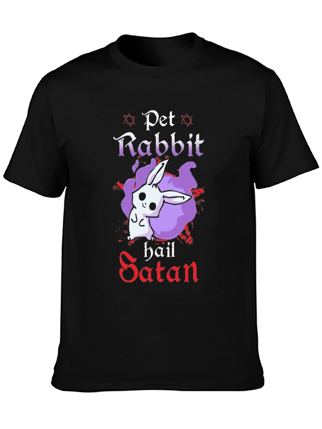 Pet Rabbit Hail Satan Black T-Shirt