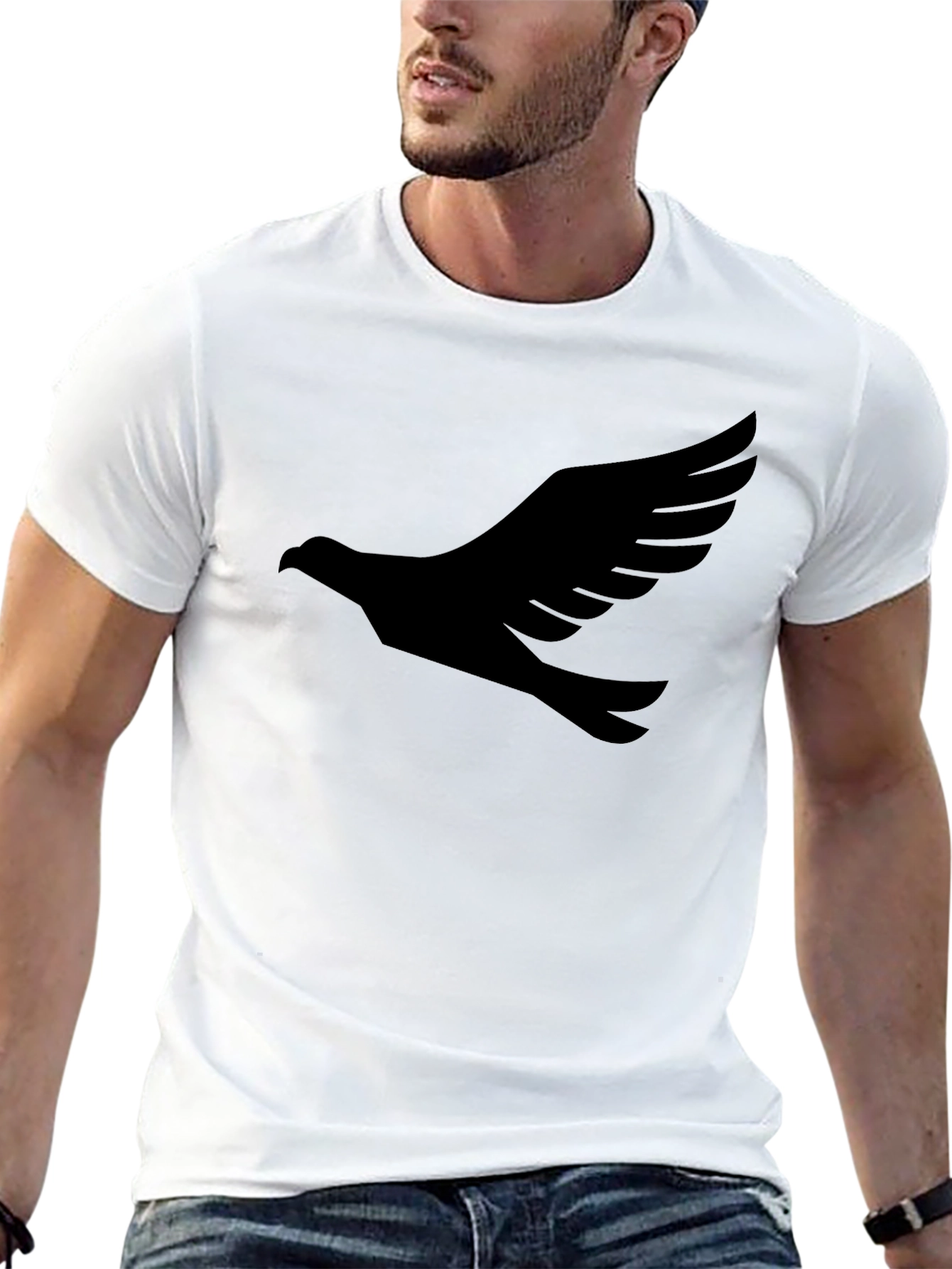 Black T-Shirt with Dove Graphic Print
