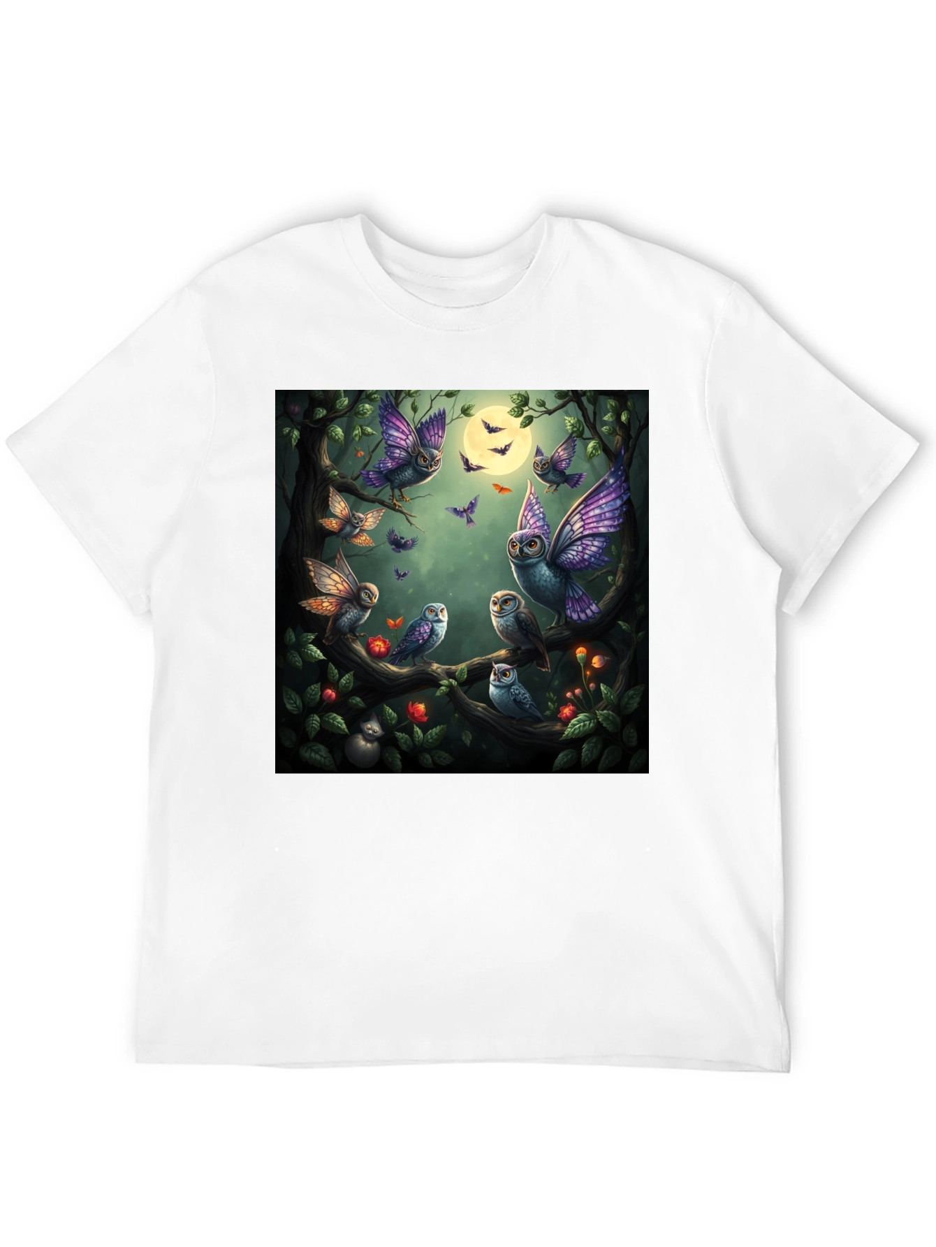 Owl Butterfly Graphic T-Shirt - Whimsical Design