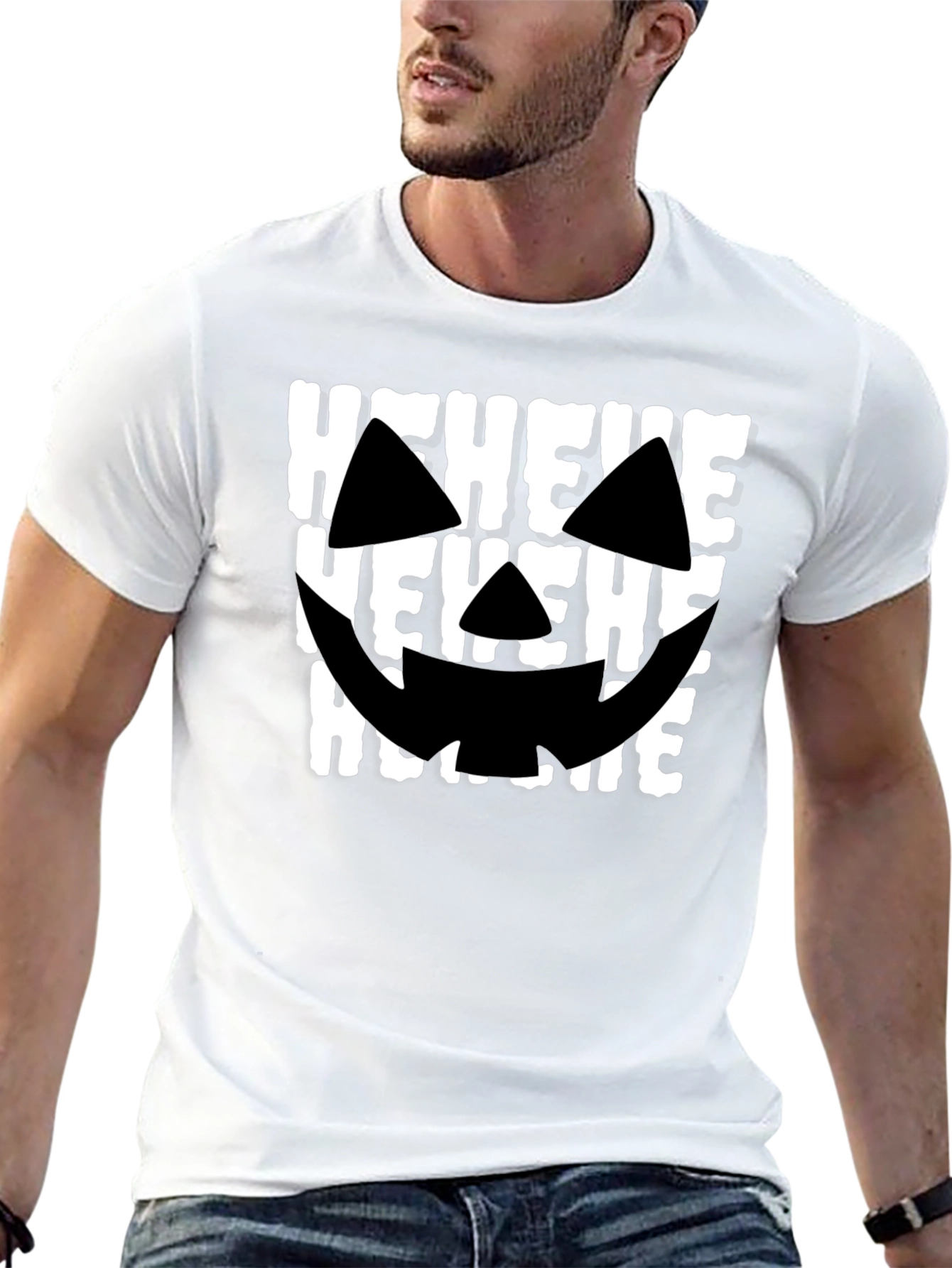 Hehehe Halloween T-Shirt - Spooky Pumpkin Face Design