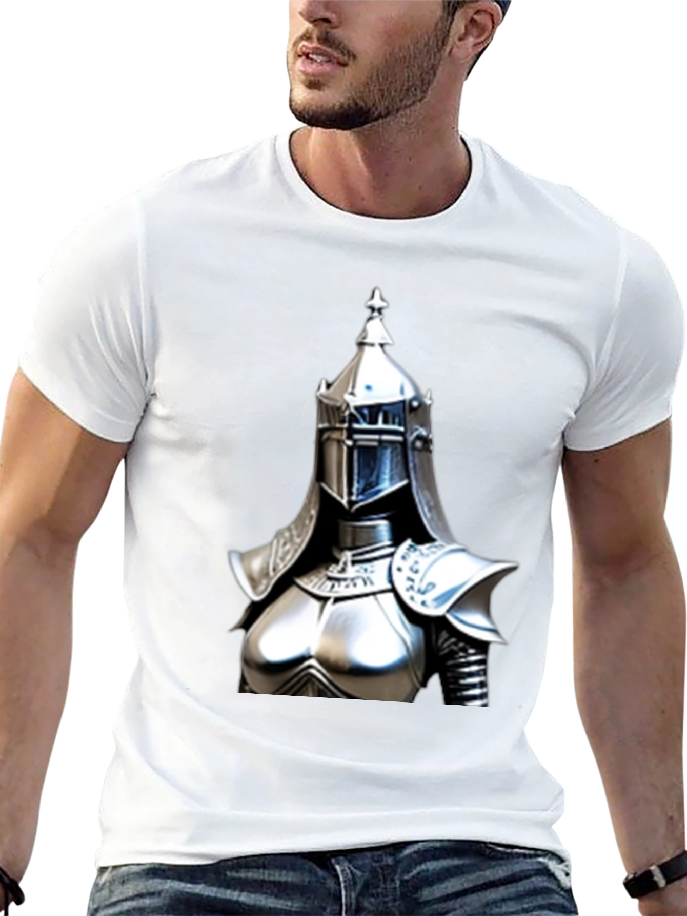 Knight Armor Graphic Tee - Black Cotton