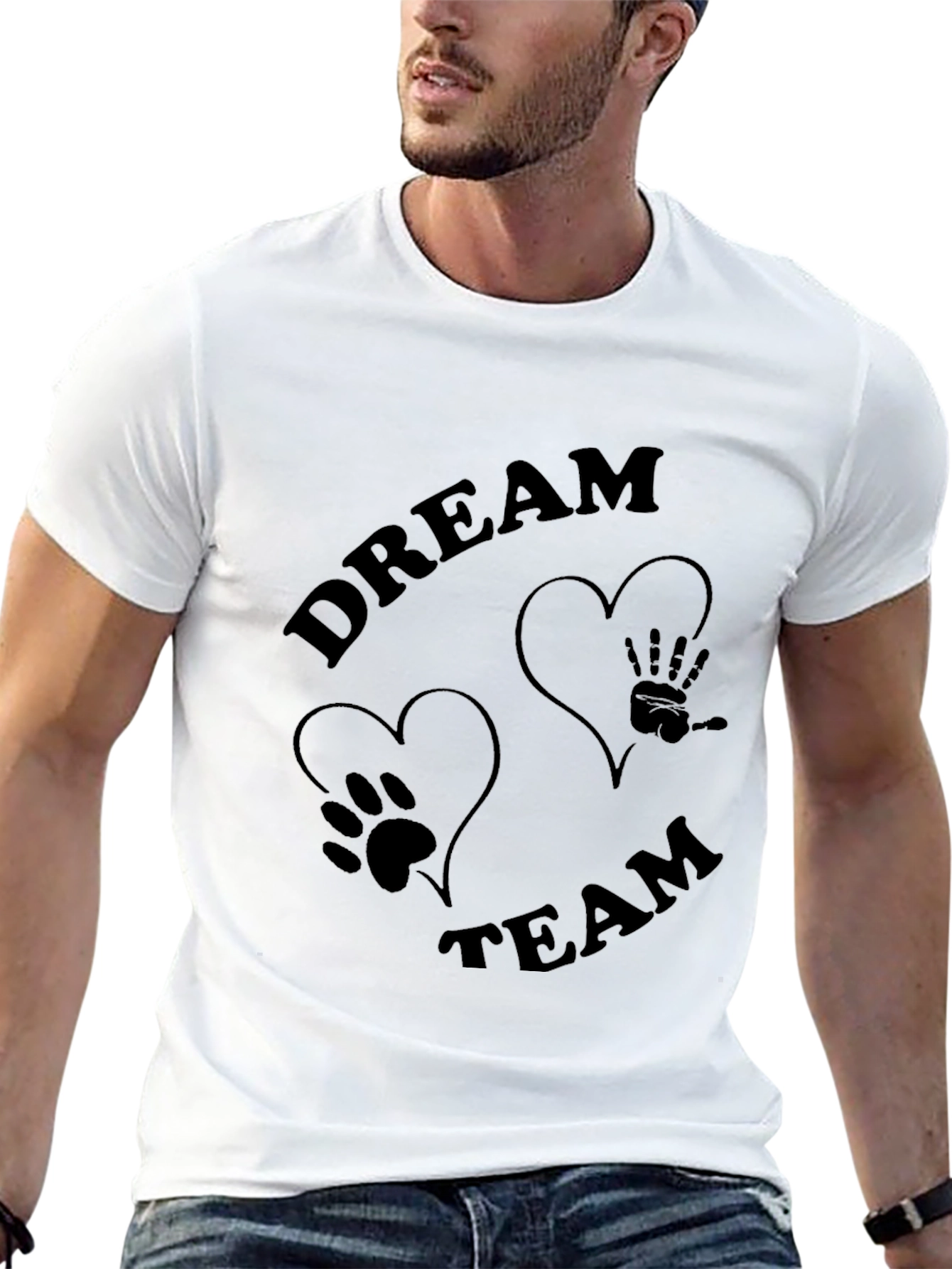 Dream Team T-Shirt: Paw Print & Hand Graphic