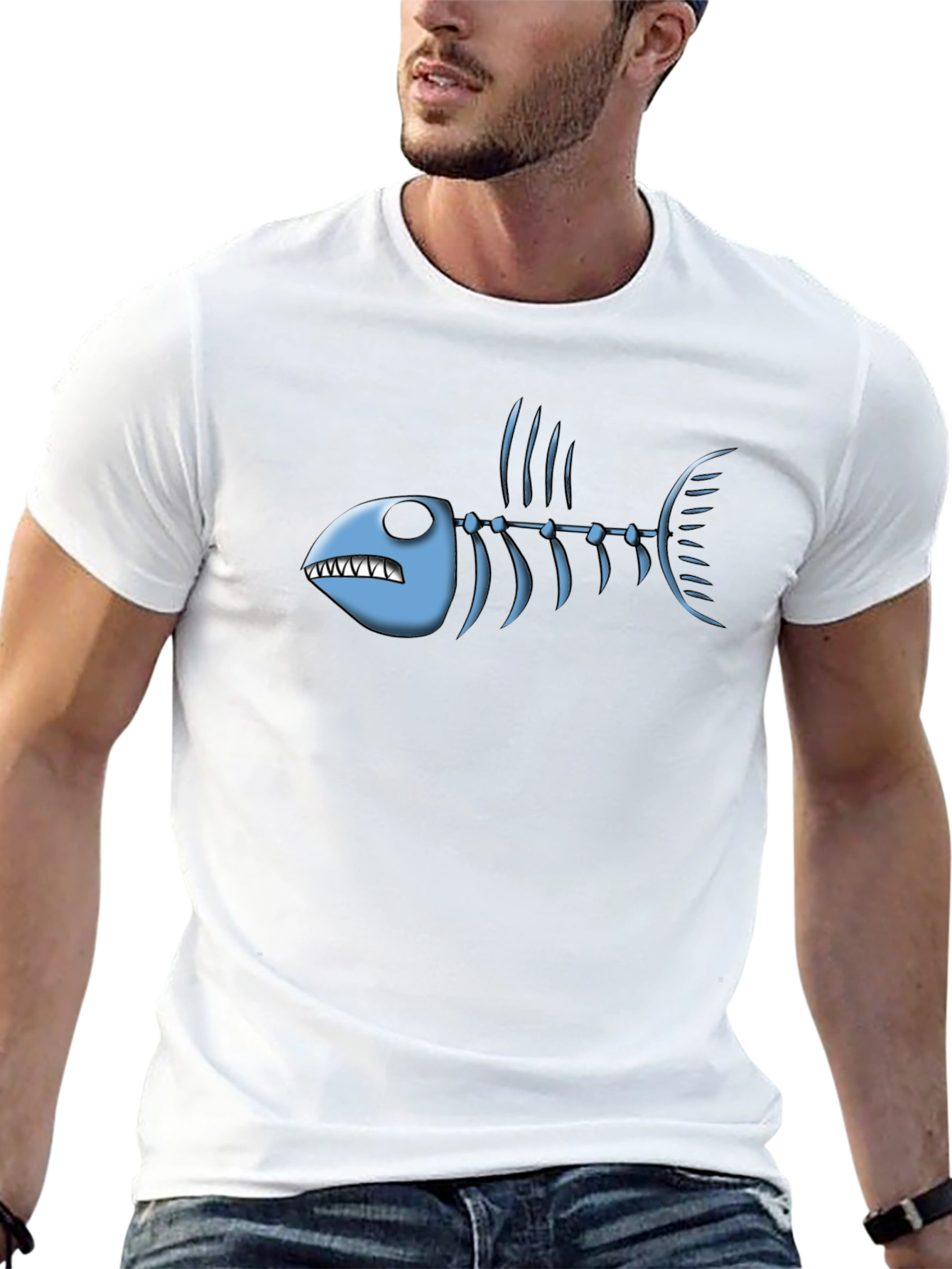 Fish Bone Graphic Tee - Black Cotton T-Shirt