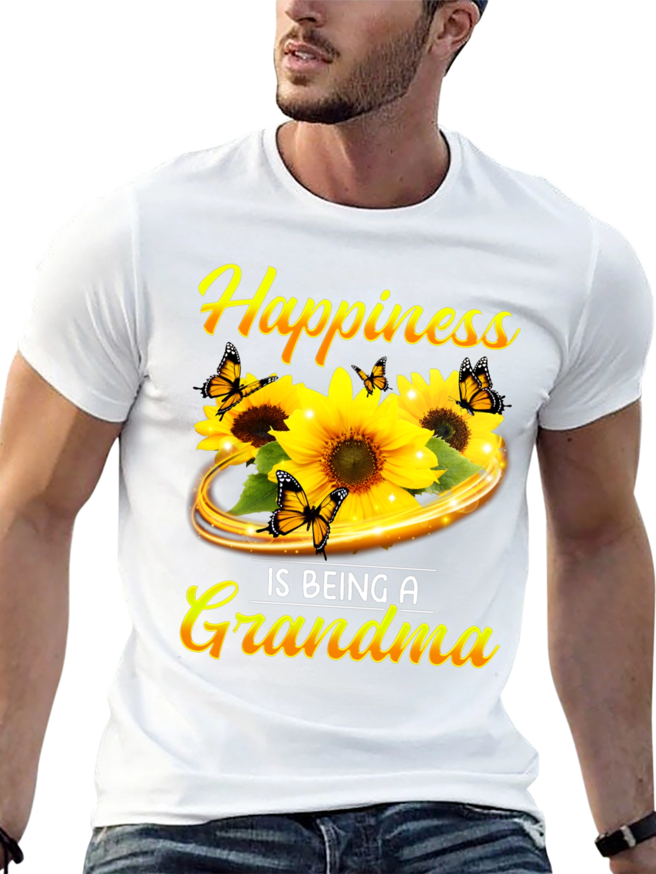 Happiness is Being a Grandma Sunflower Butterfly T-Shirt