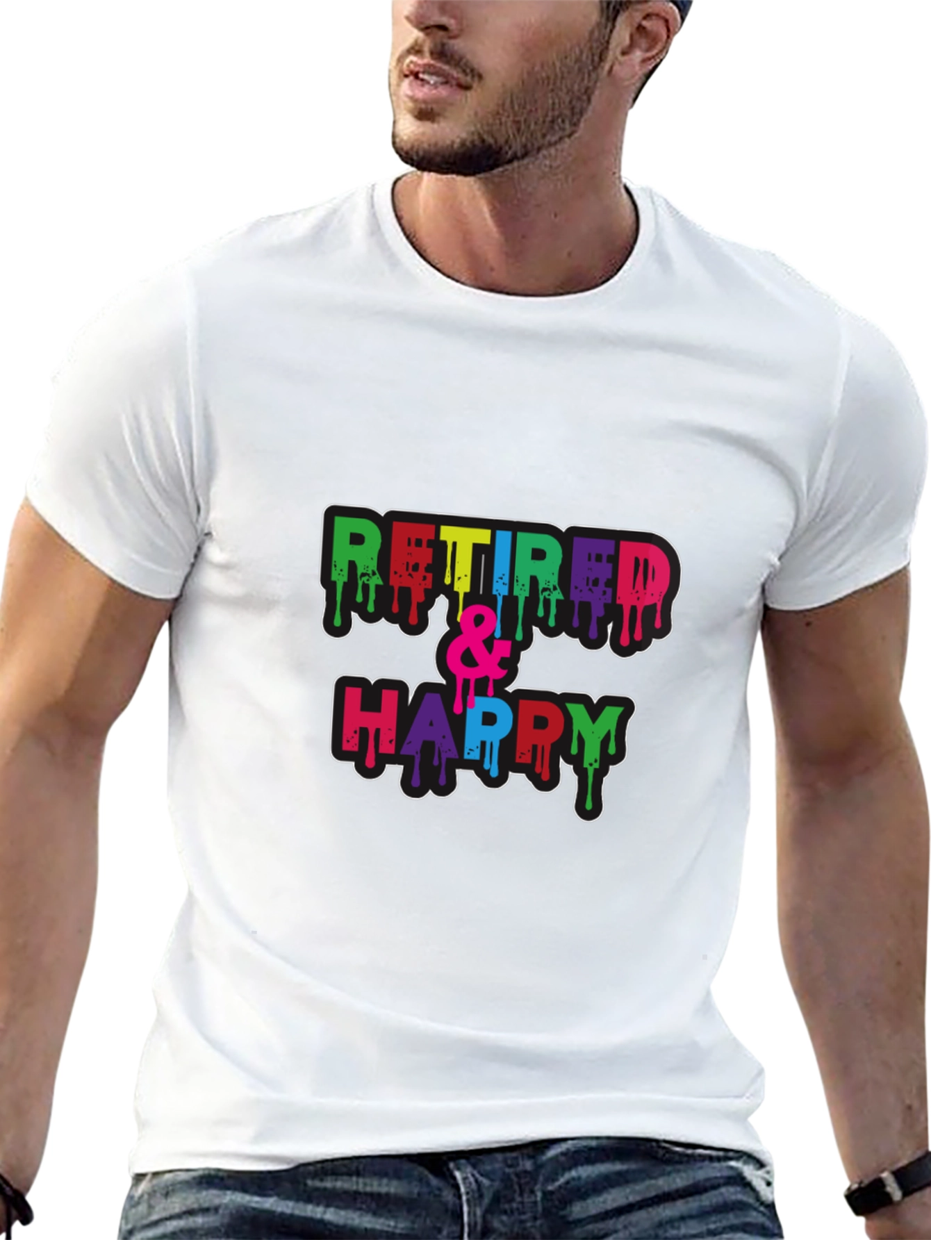 Retired & Happy Graphic Tee - Black Cotton Blend