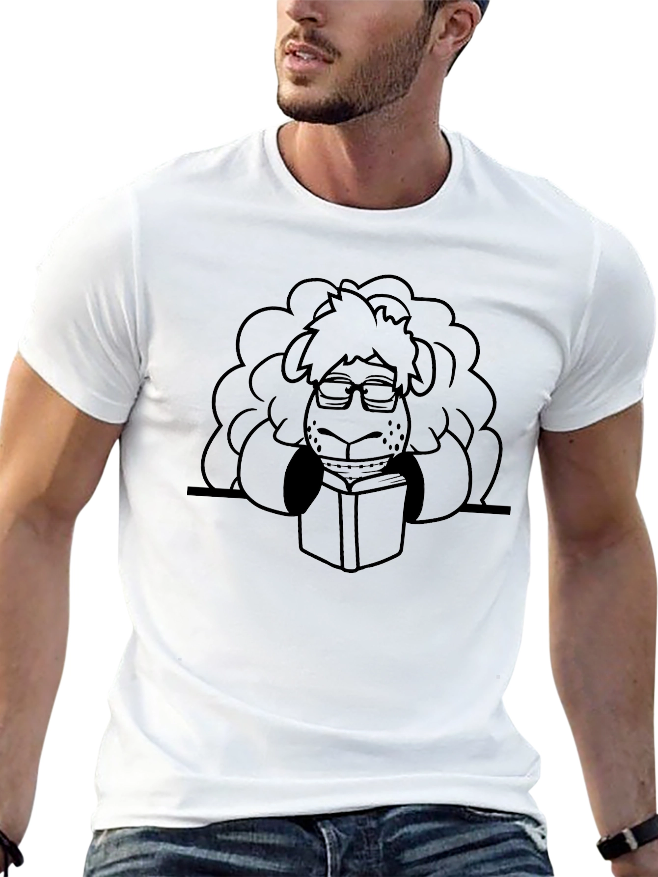 Lion Reader Graphic Tee - Black Cotton T-Shirt