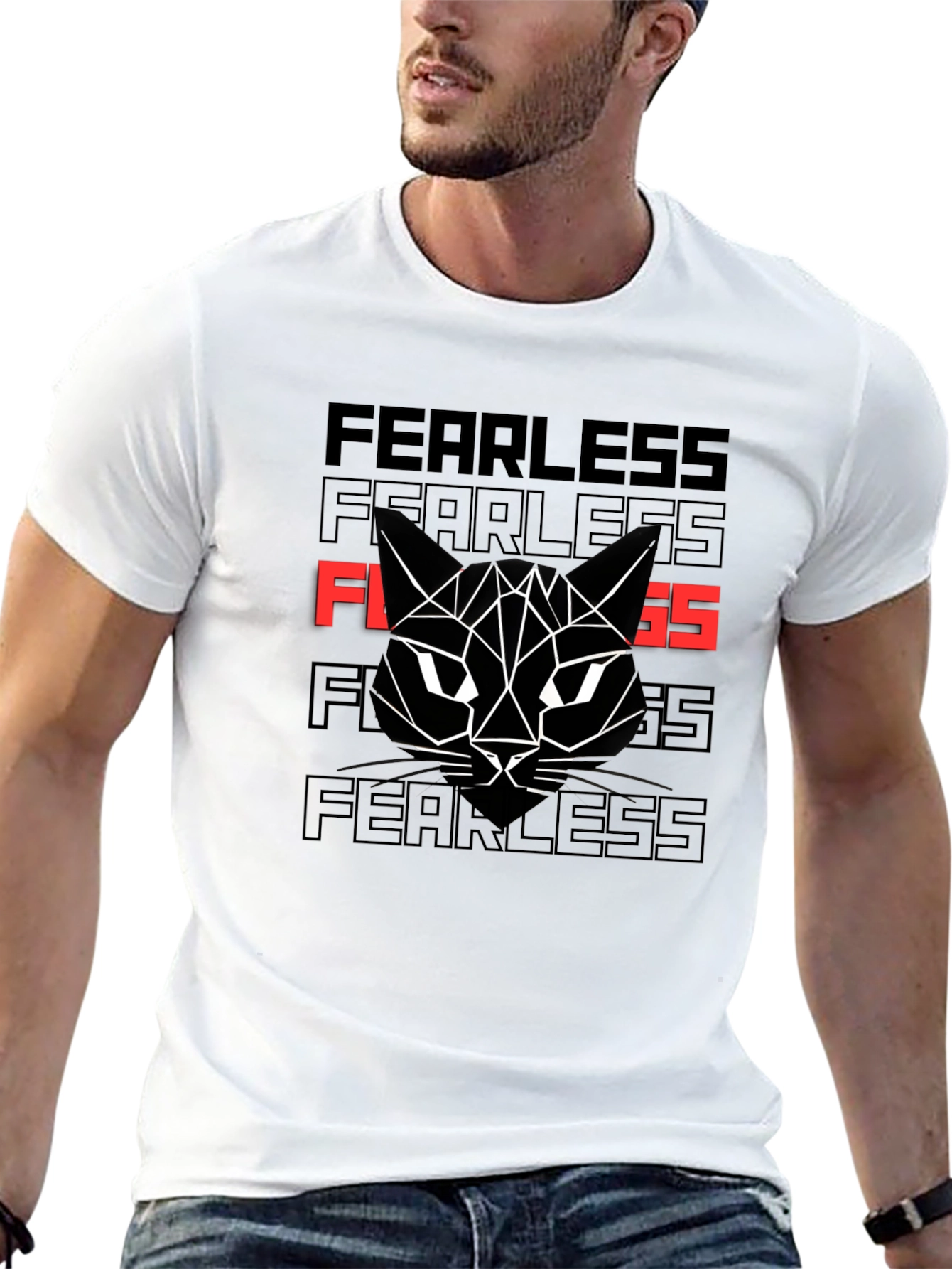 Fearless Cat Graphic Print Black T-Shirt