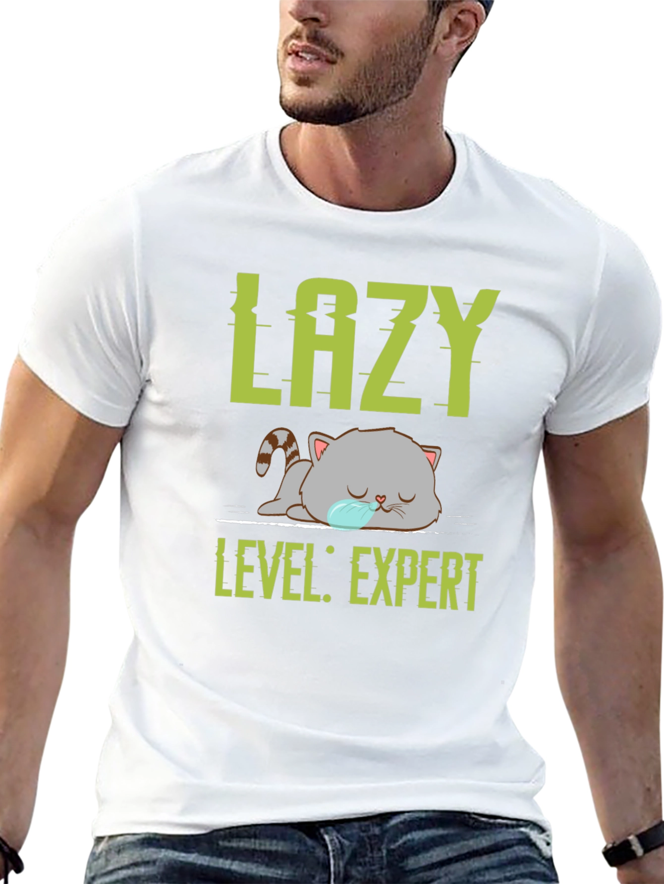 Lazy Expert Cat Graphic Tee - Black