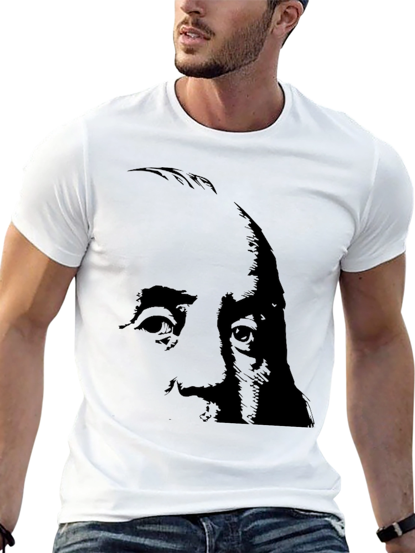 Black T-Shirt with Abstract Face Design