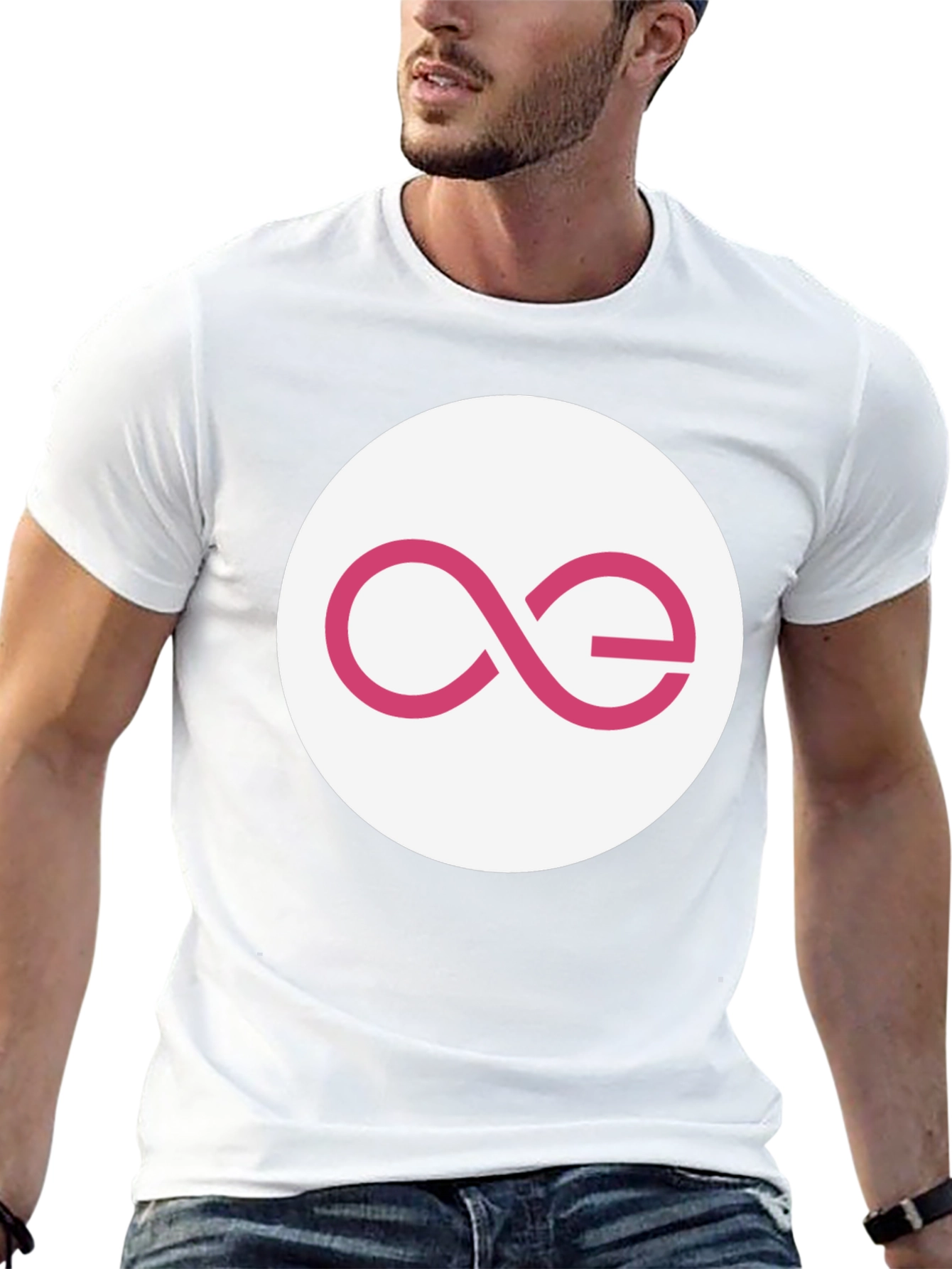 Black T-Shirt with Abstract Pink Logo Design