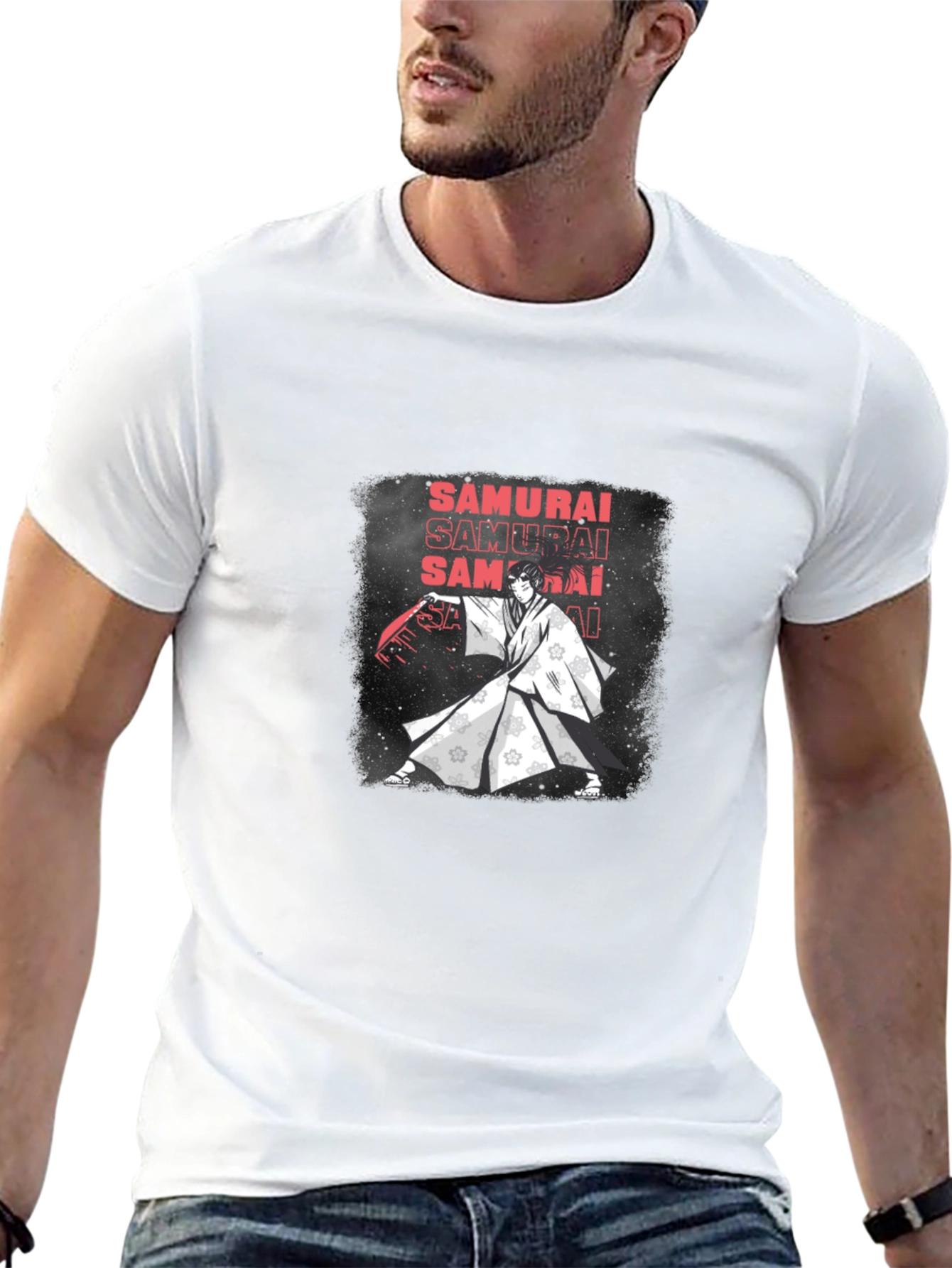 Samurai Graphic Print Black T-Shirt