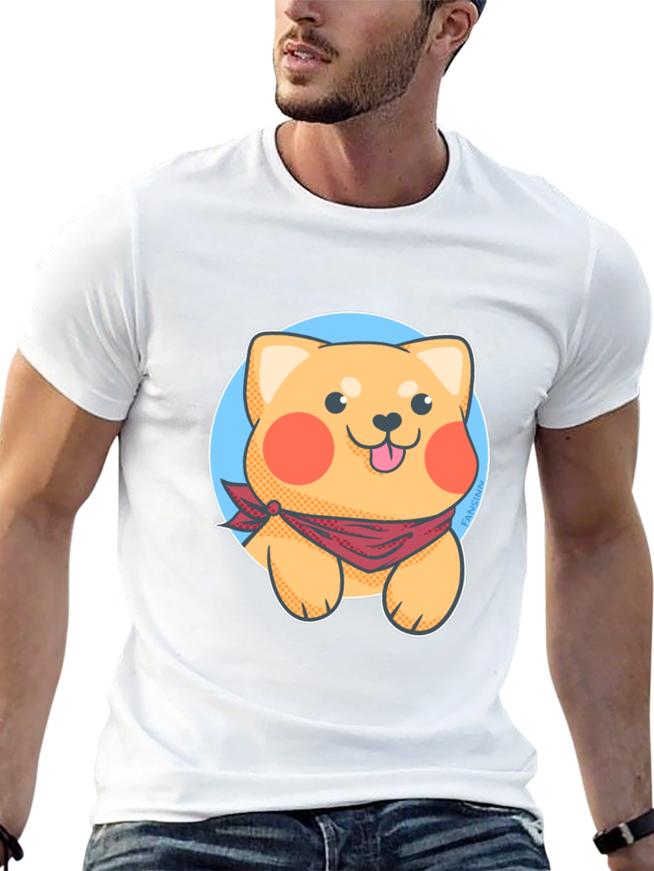Cute Cartoon Dog Graphic Tee - Black