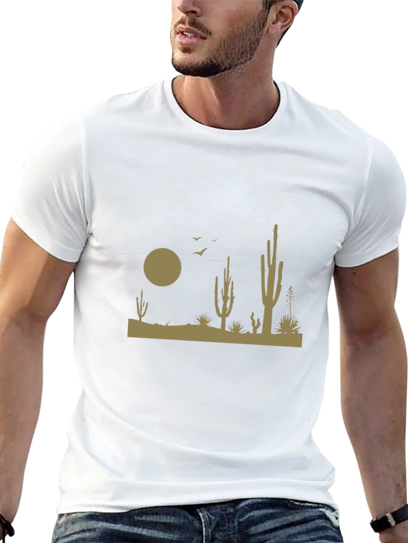 Desert Scene Graphic Tee - Black Cotton T-Shirt