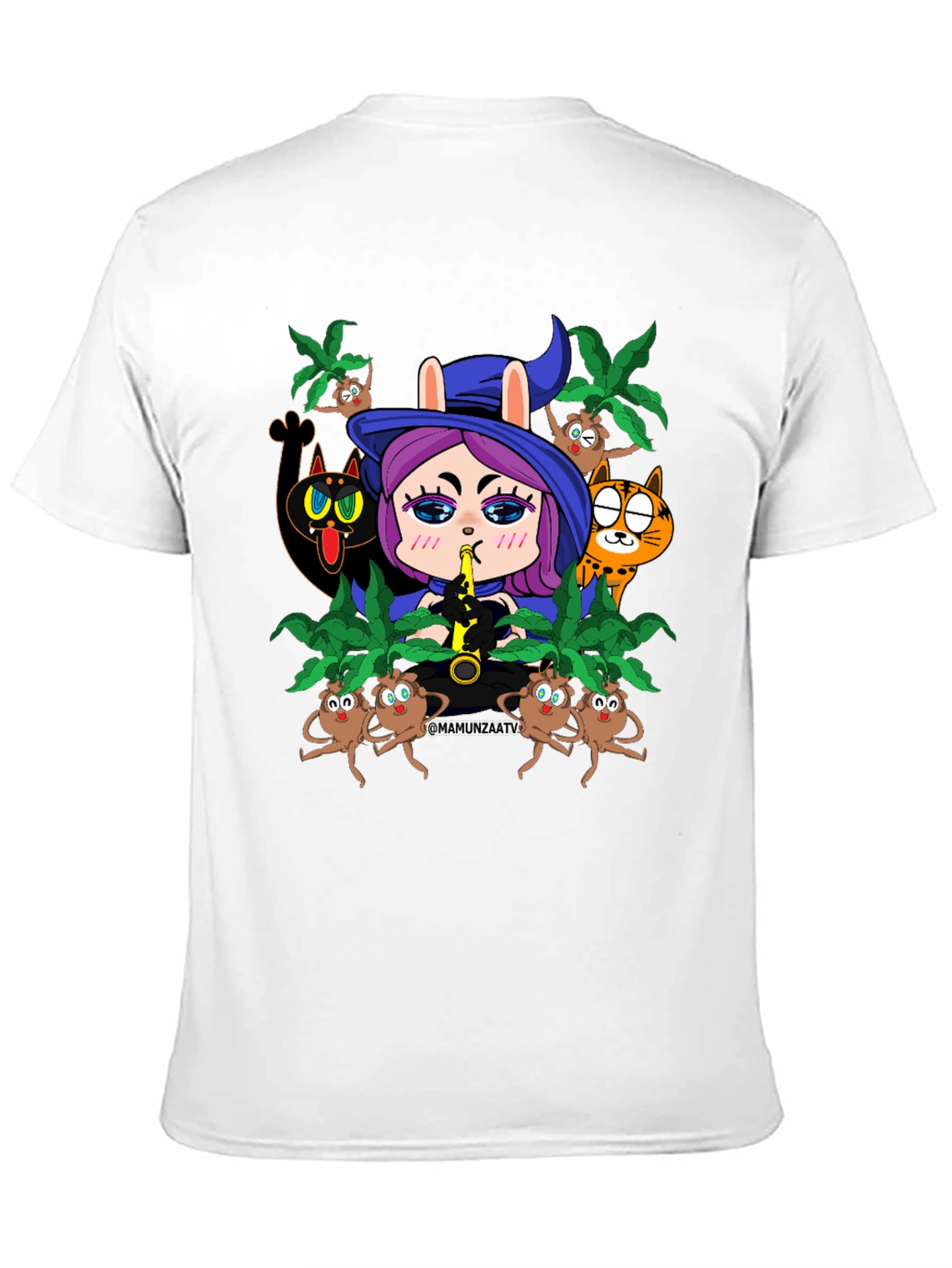 Cartoon Witch Print Black T-Shirt