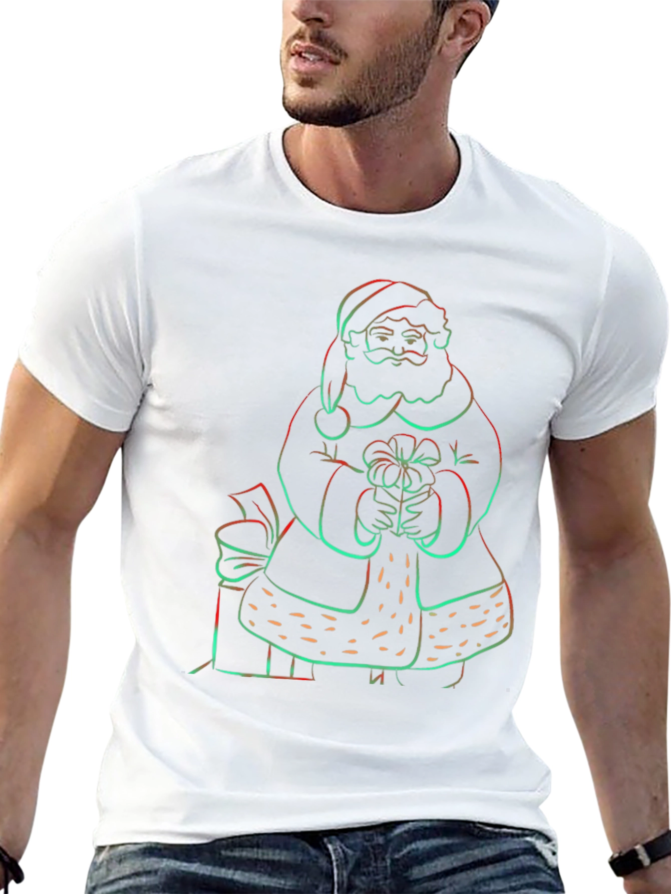 Neon Santa Graphic Tee - Holiday Festive Shirt
