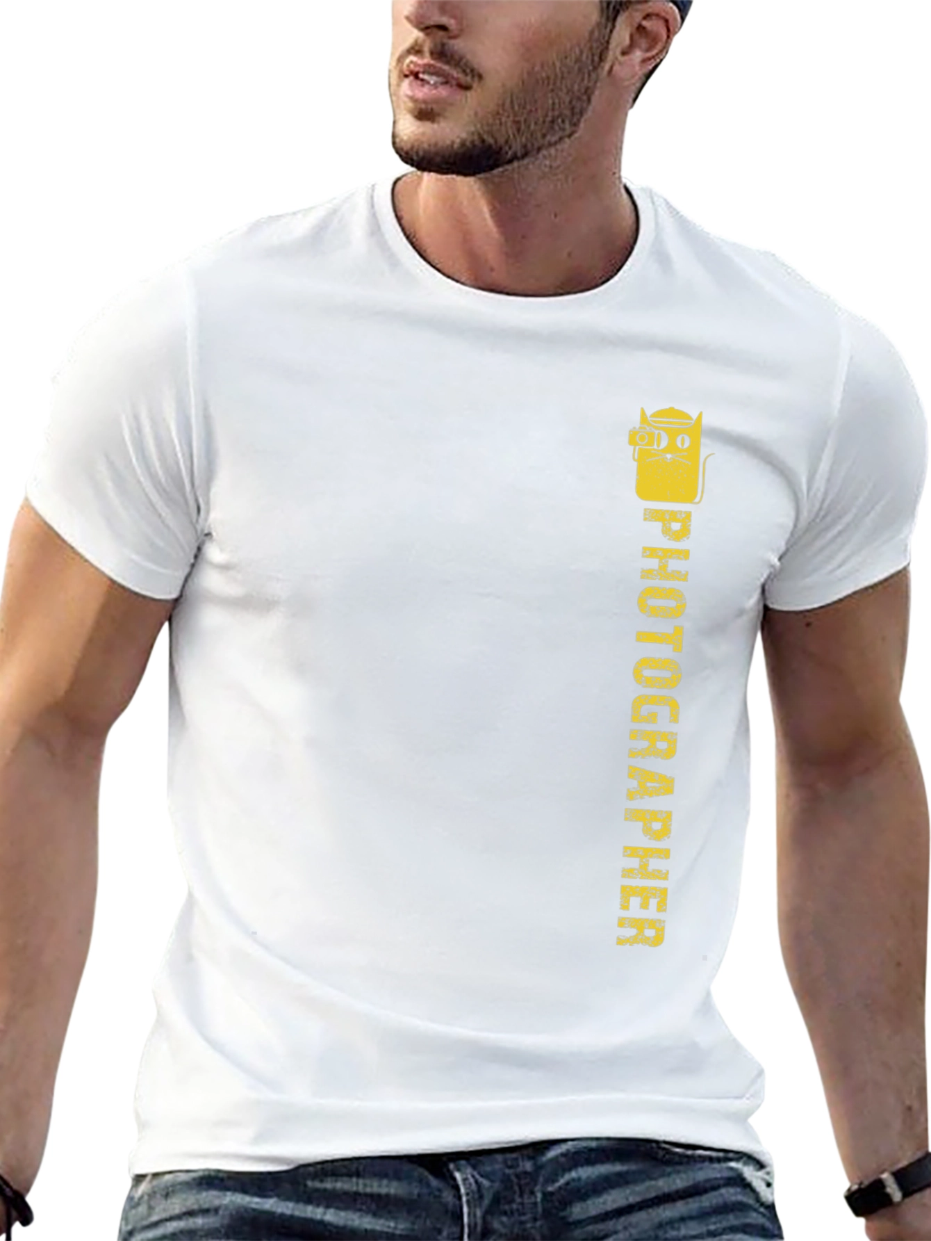 Photographer Cat Graphic Tee - Black Cotton T-Shirt