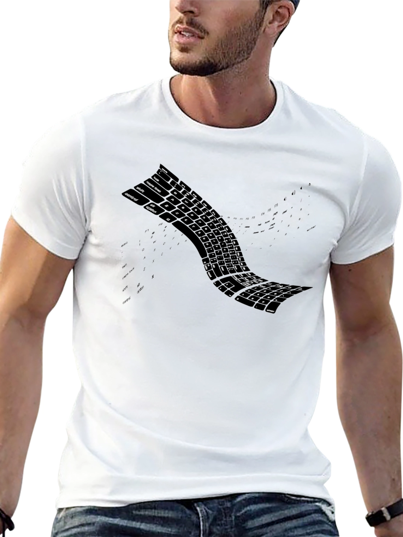 Keyboard Wave Mens Black T-Shirt