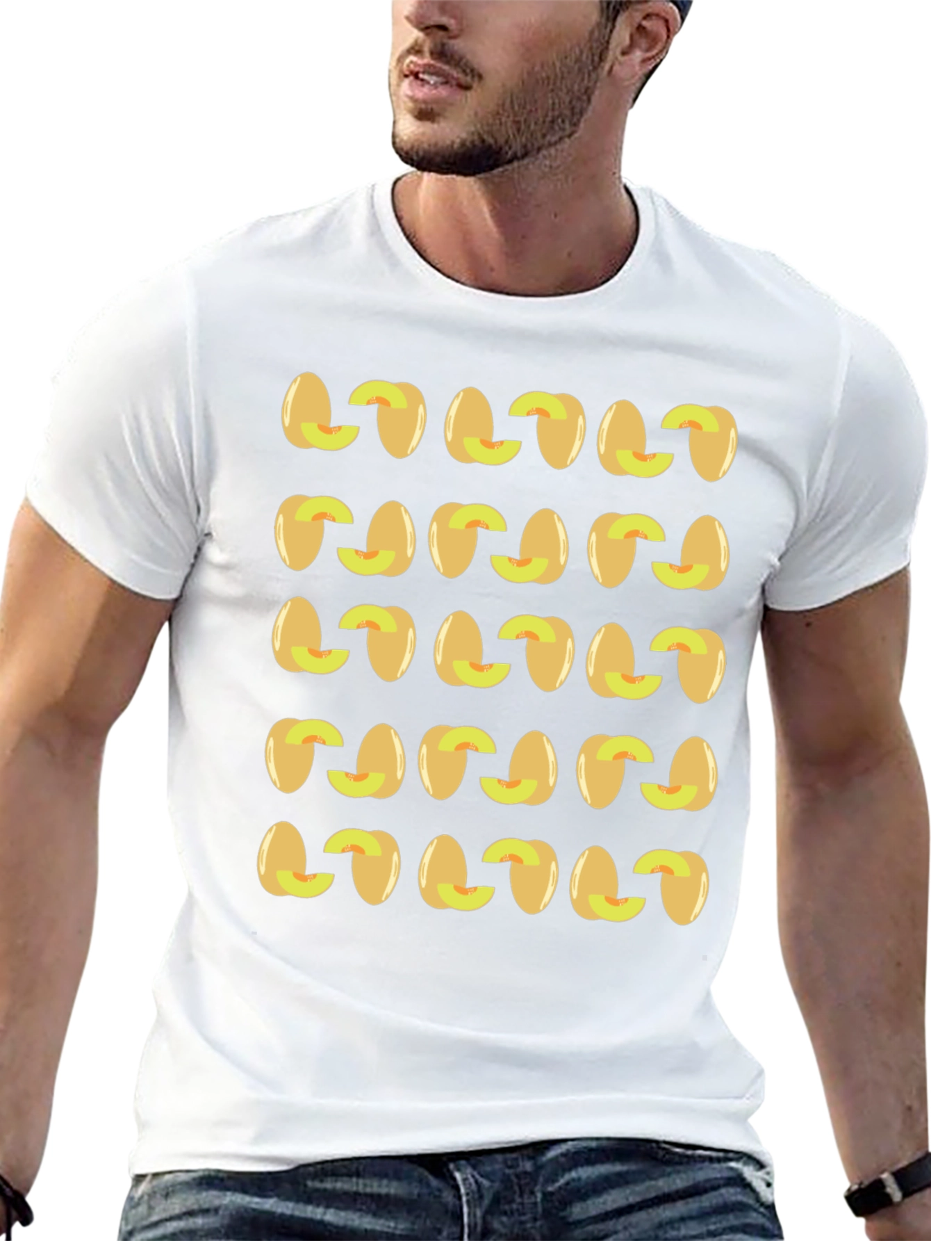 Peach Pattern Black T-Shirt Fruit Design