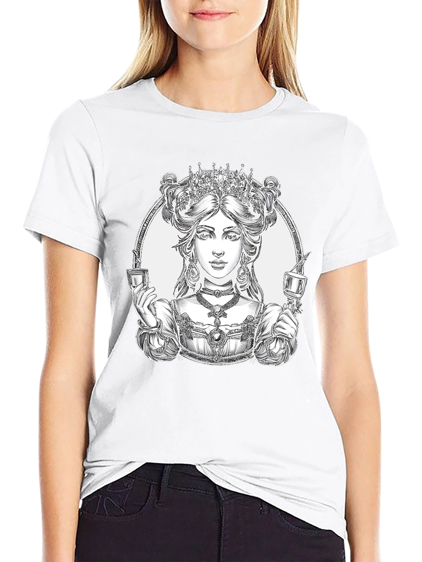 Queen of Cups Graphic Tee - Black Cotton Blend