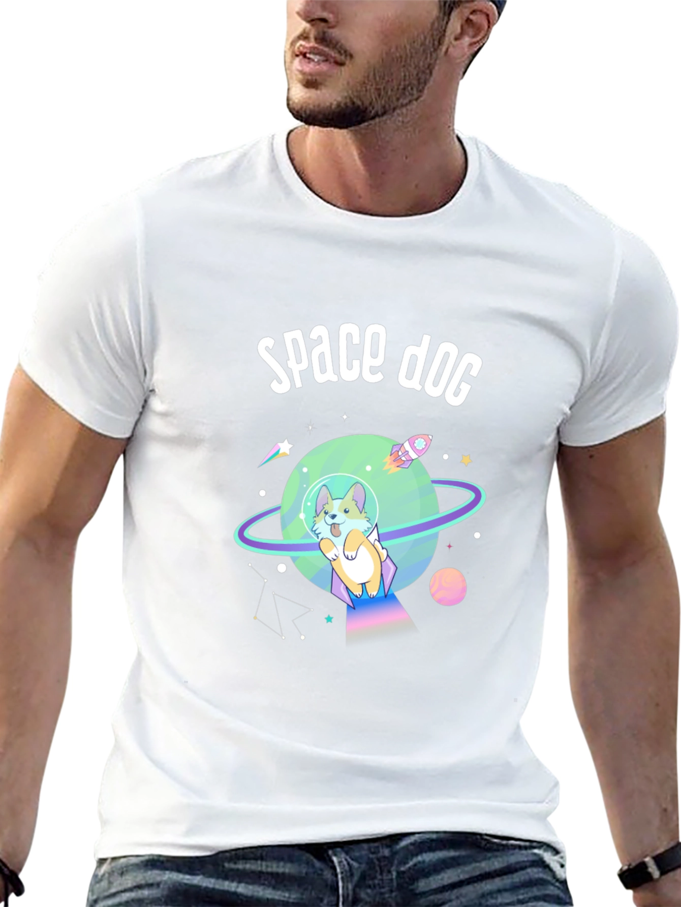 Space Dog Graphic T-Shirt - Black