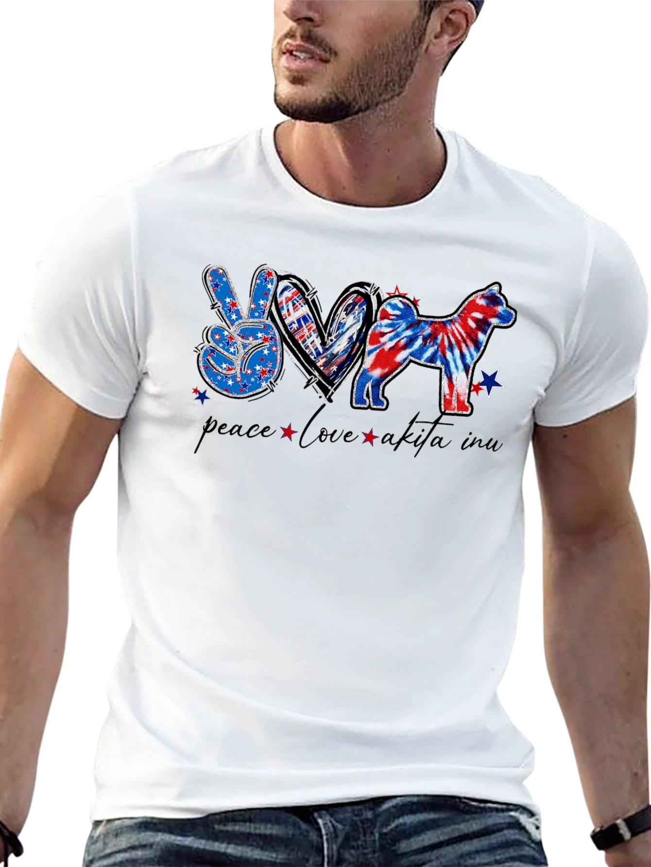 Peace Love Akita Inu Patriotic T-Shirt