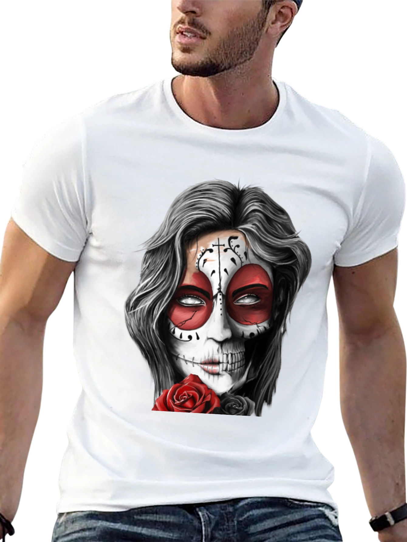 Sugar Skull Rose Graphic Tee - Mens Black T-Shirt