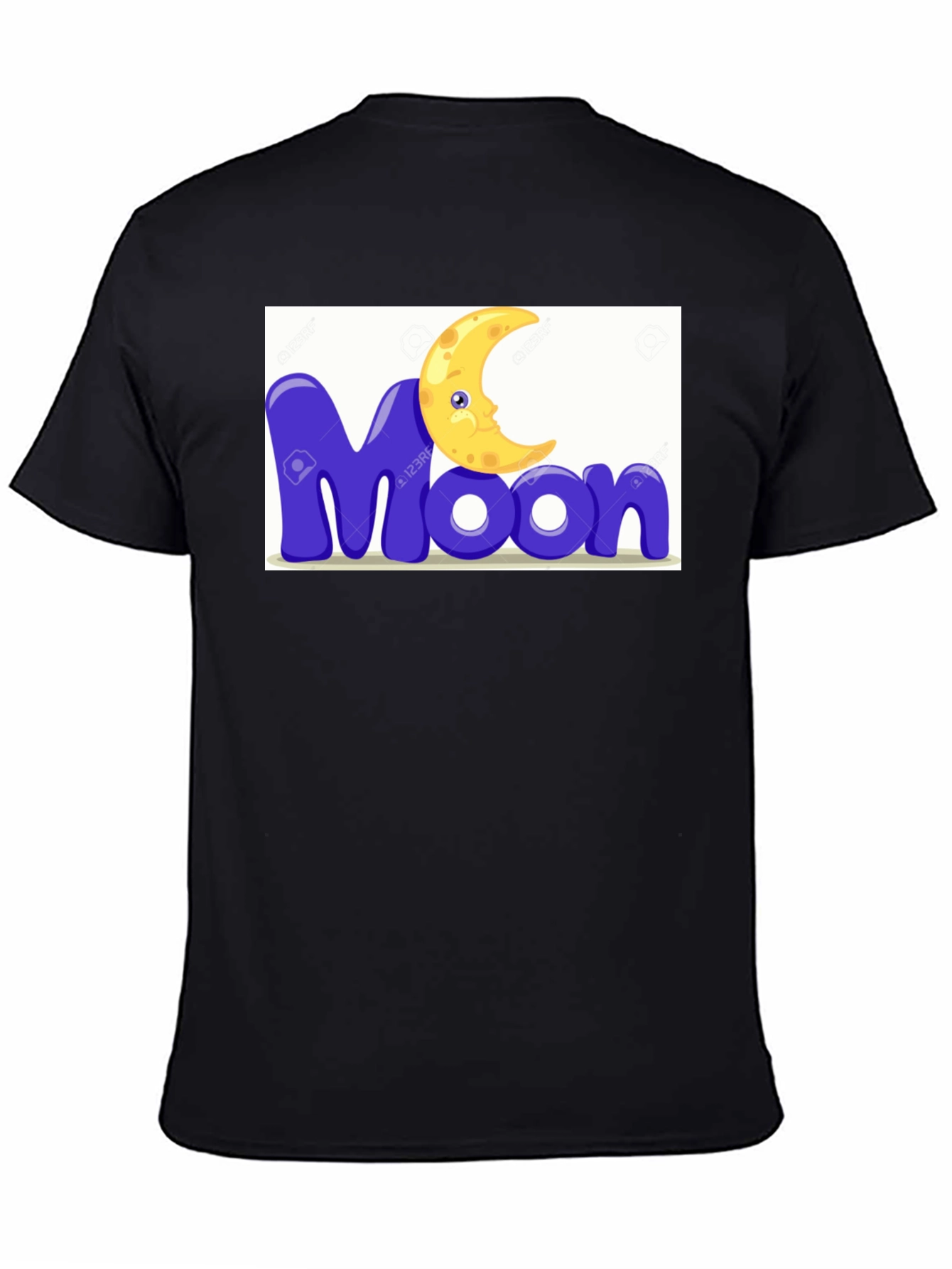 Cartoon Moon Graphic Tee - Black Cotton Blend