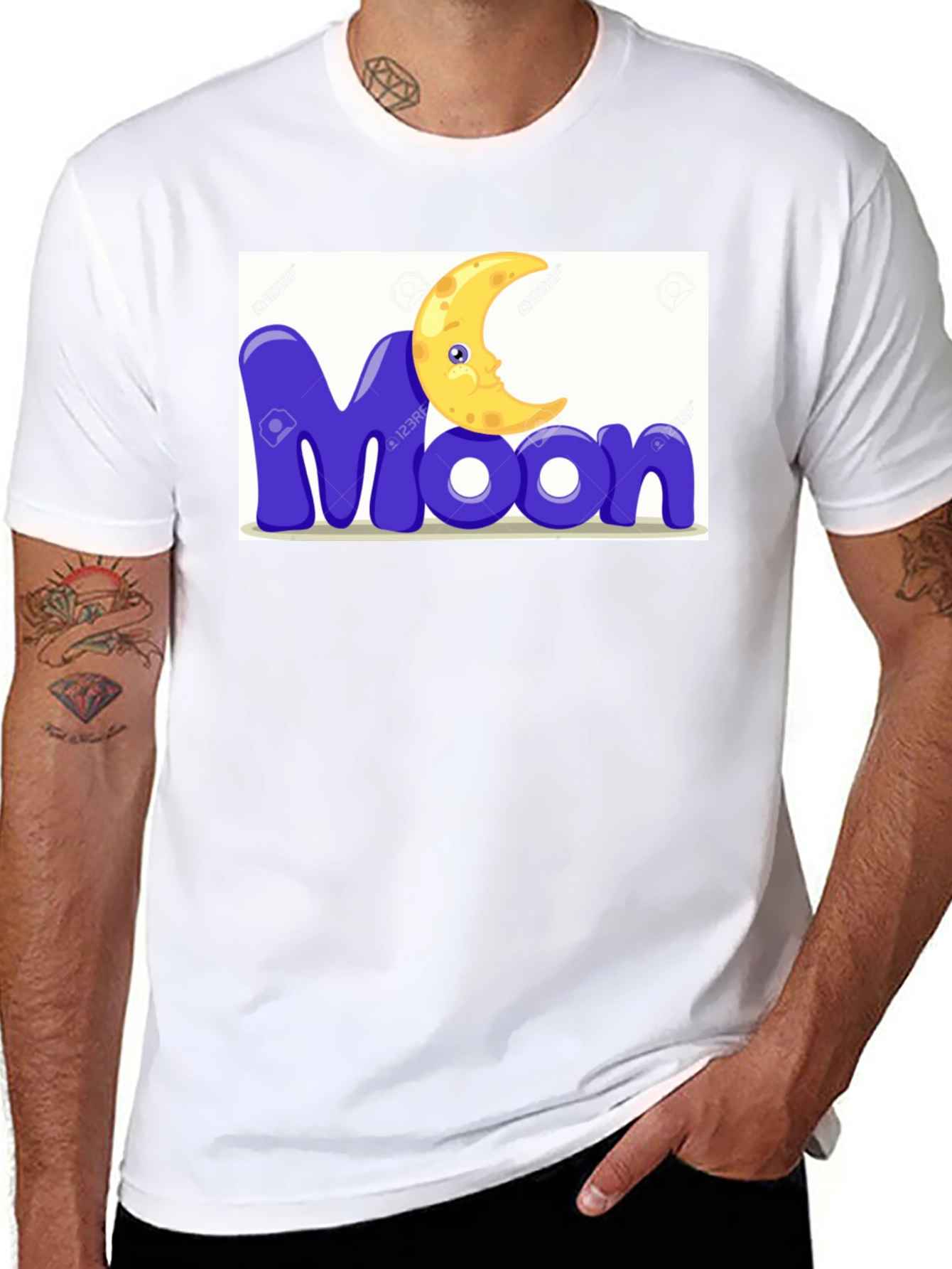 Cartoon Moon Graphic Tee - Black Cotton Blend
