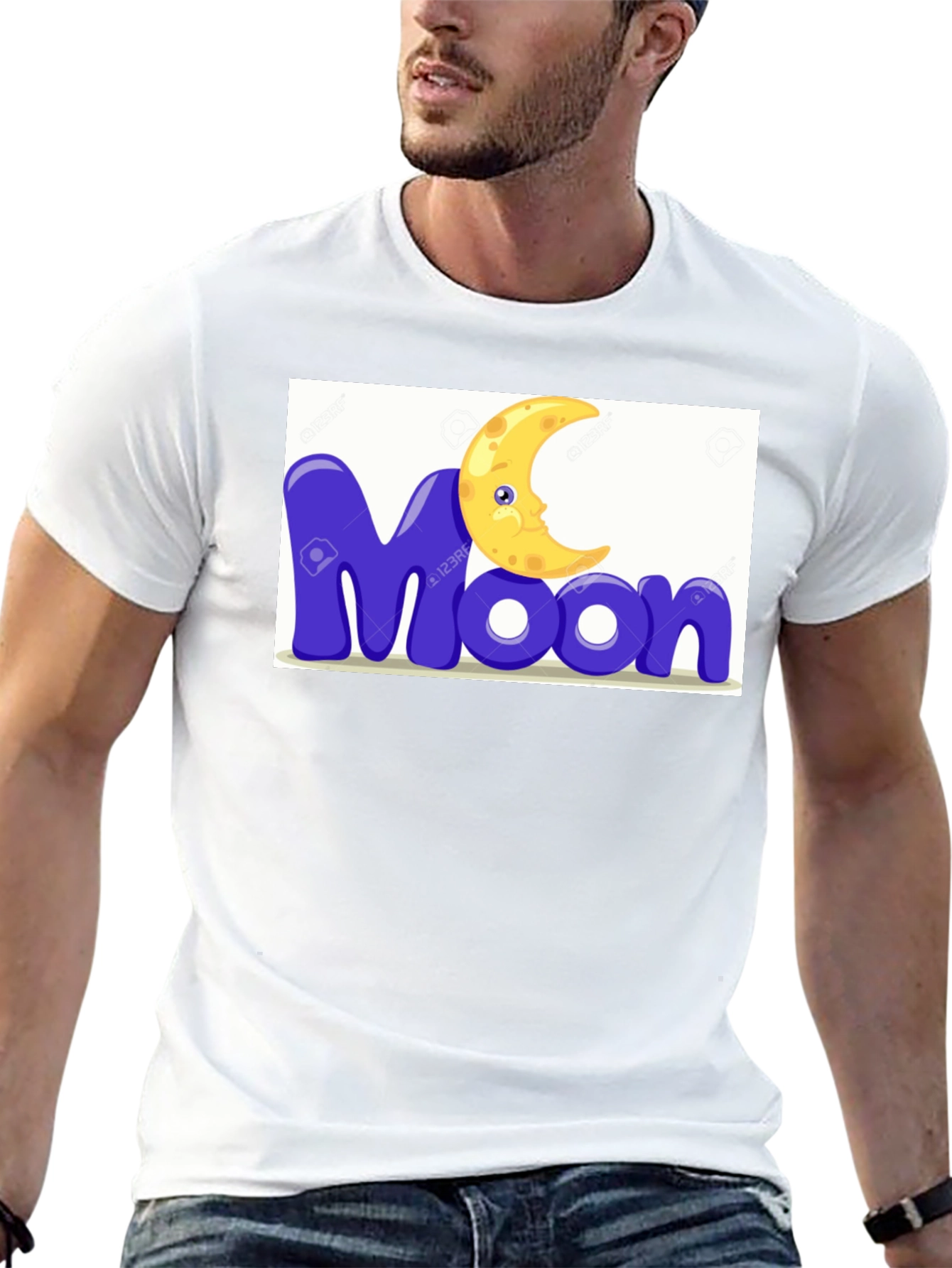 Cartoon Moon Graphic Tee - Black Cotton Blend